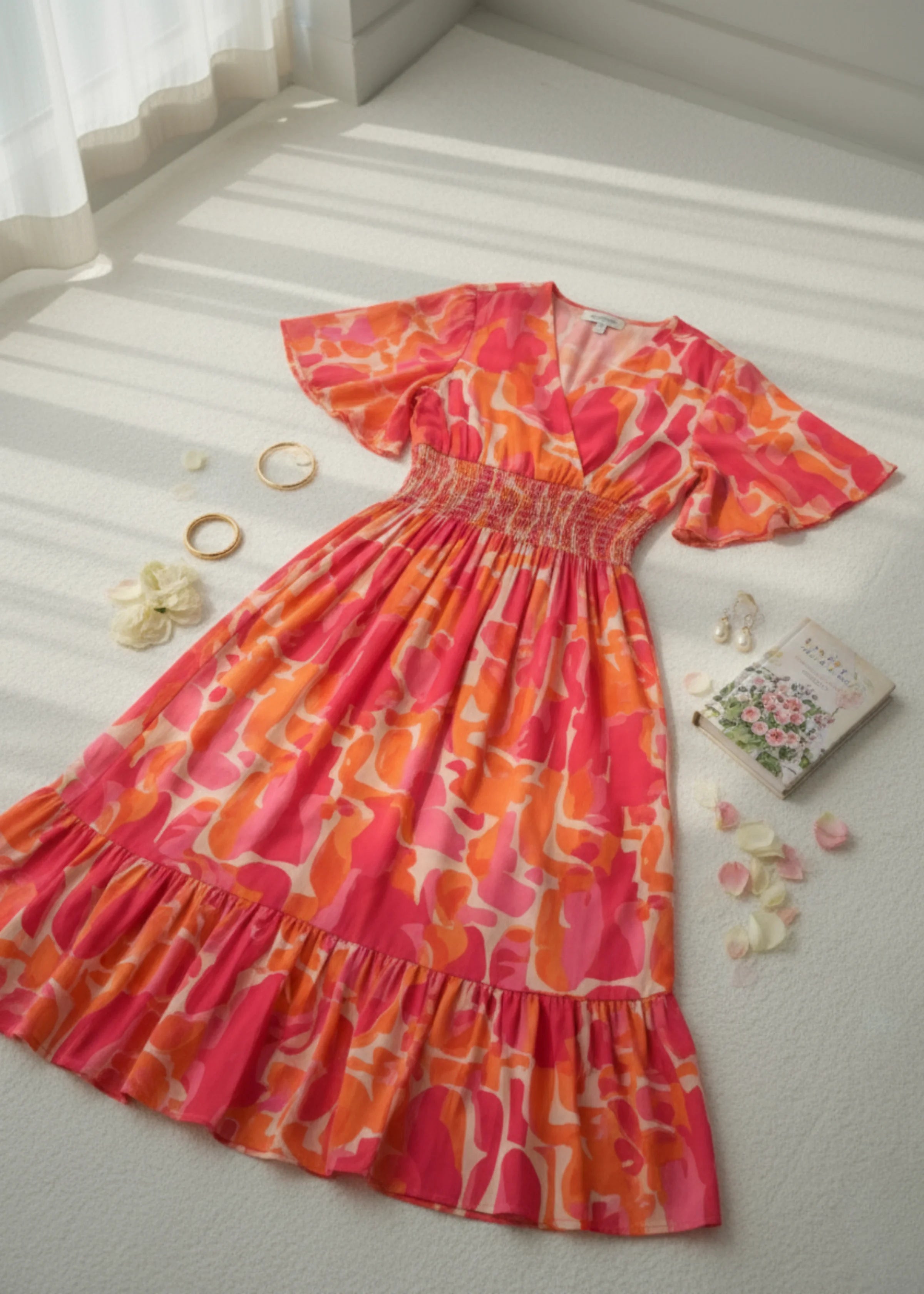 Abstract Print Crepe A Line Midi Dress