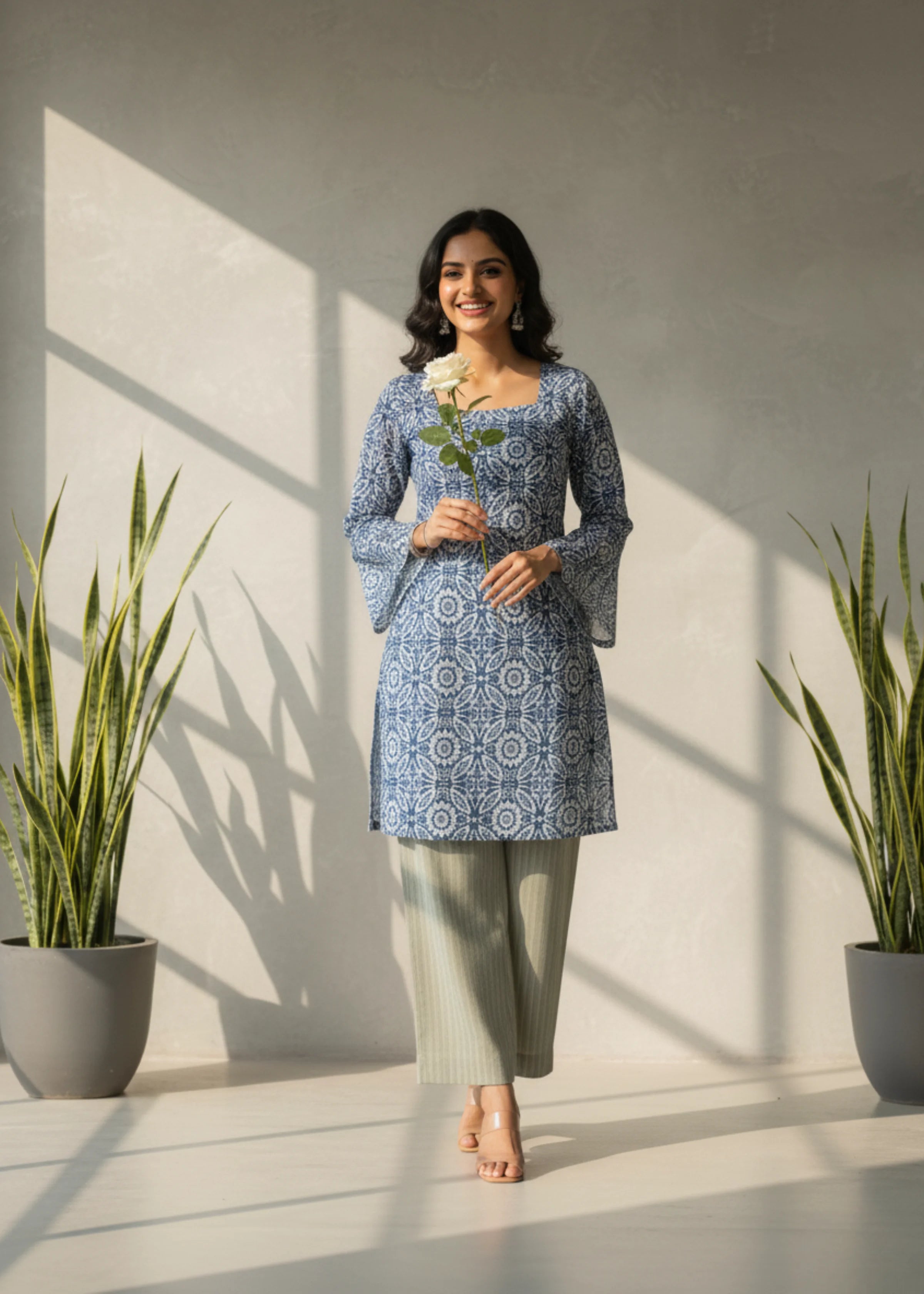 Beautiful Rayon Printed Kurti with Flared Sleeves