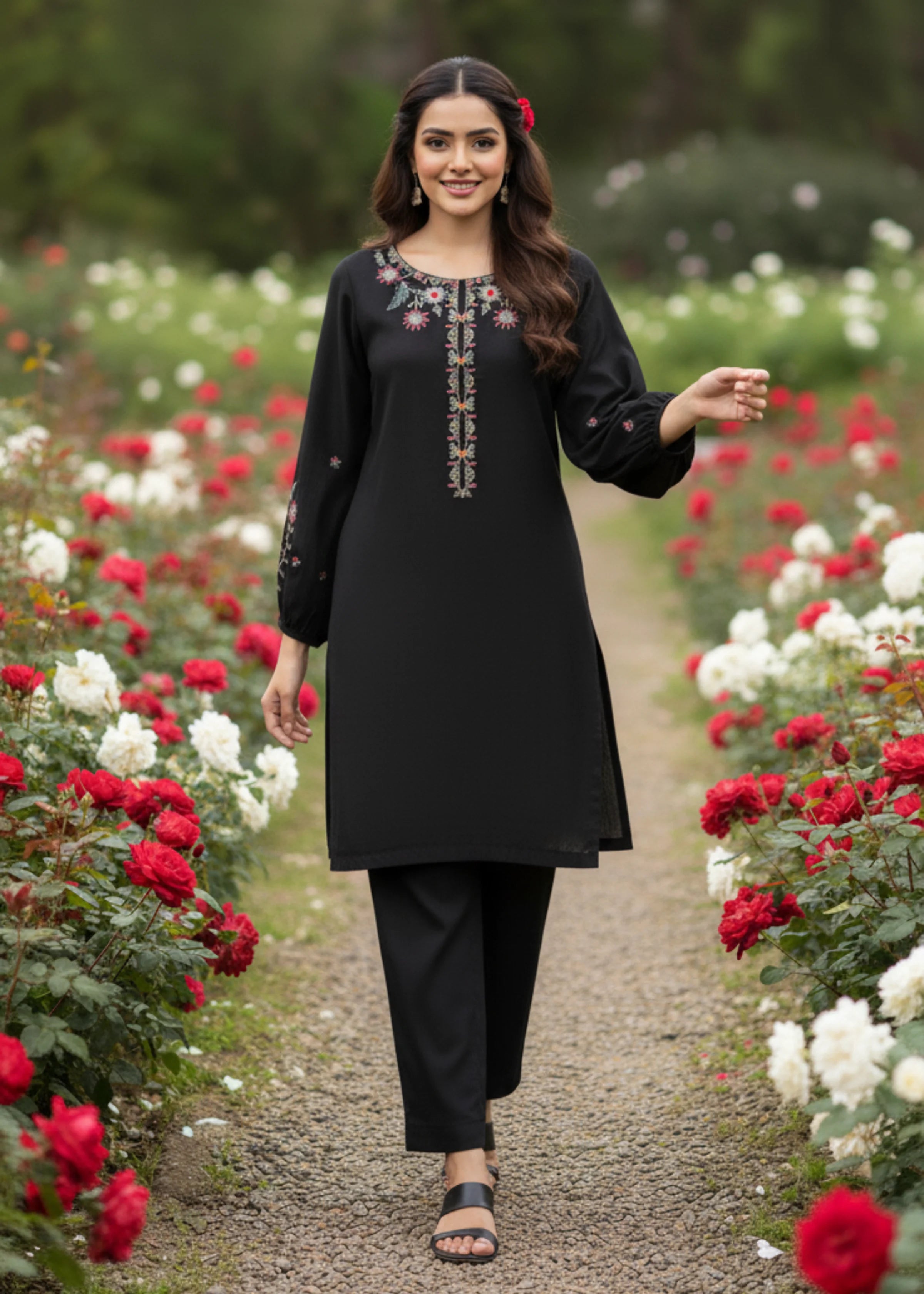 Black Cotton Embroidered Kurta Palazzo Set for Women Elegant Ethnic Wear