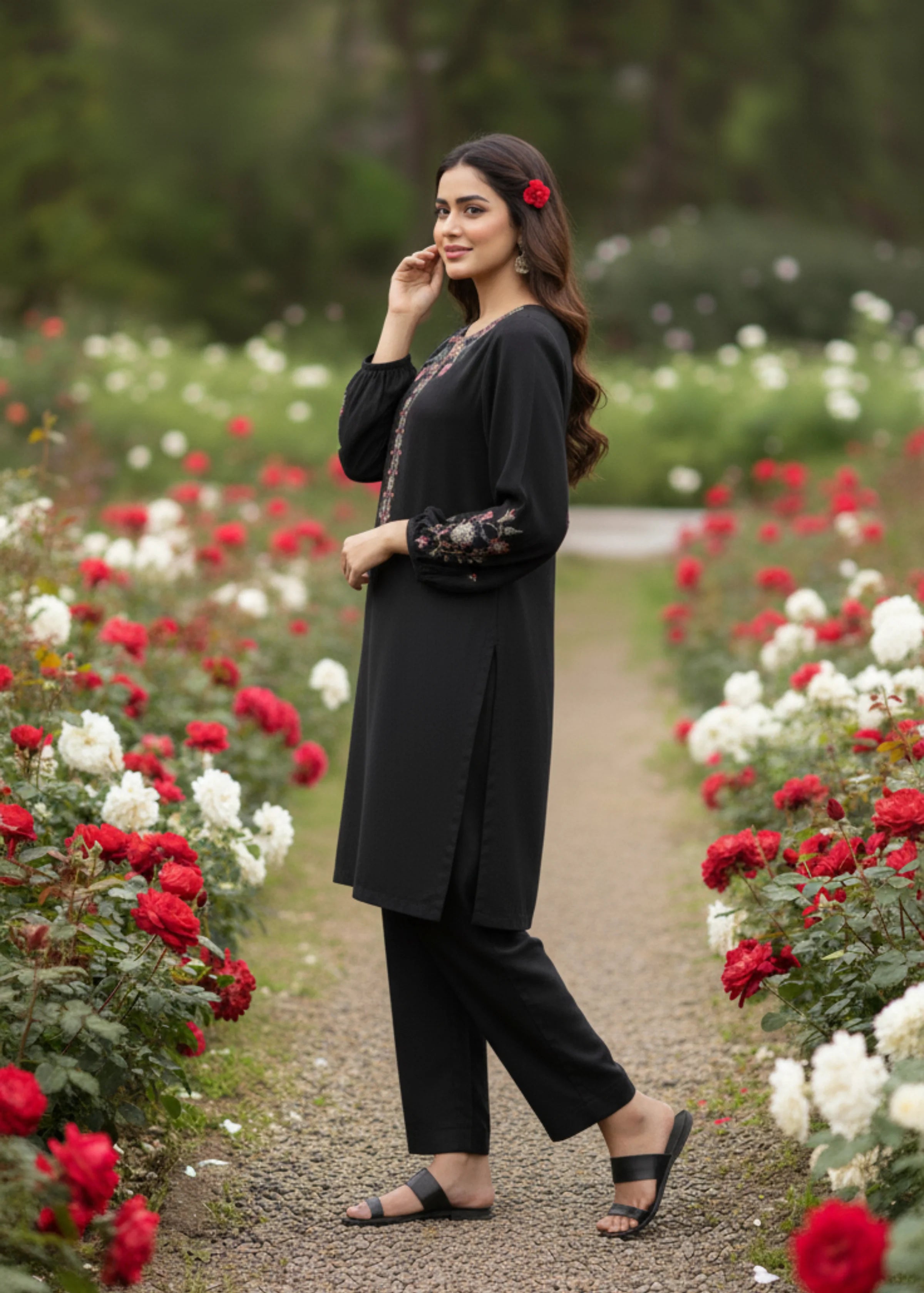Black Cotton Embroidered Kurta Palazzo Set for Women Elegant Ethnic Wear