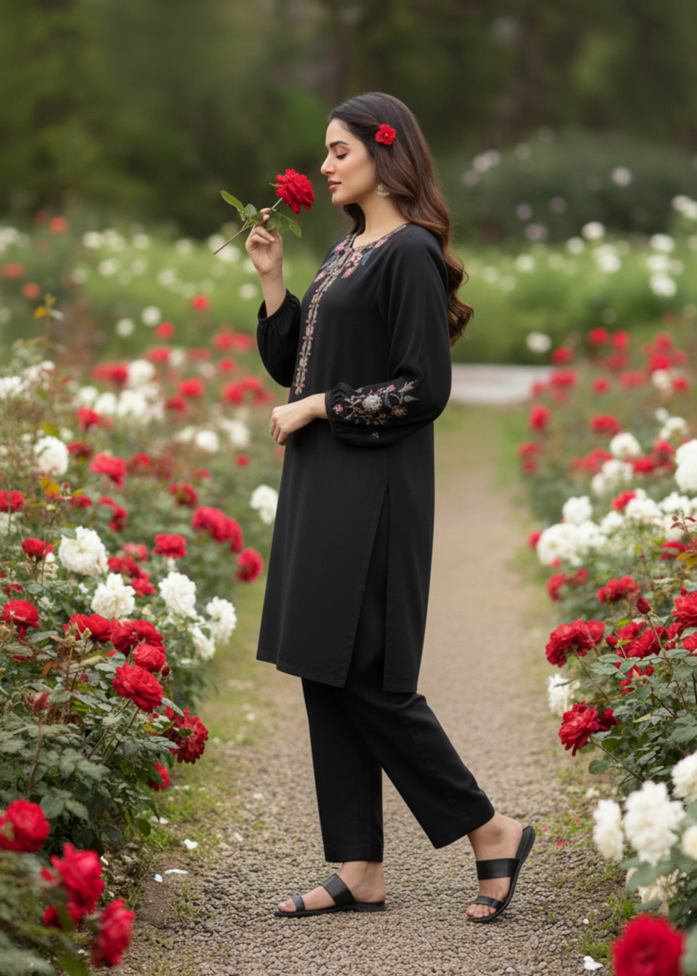 Black Cotton Embroidered Kurta Palazzo Set for Women Elegant Ethnic Wear