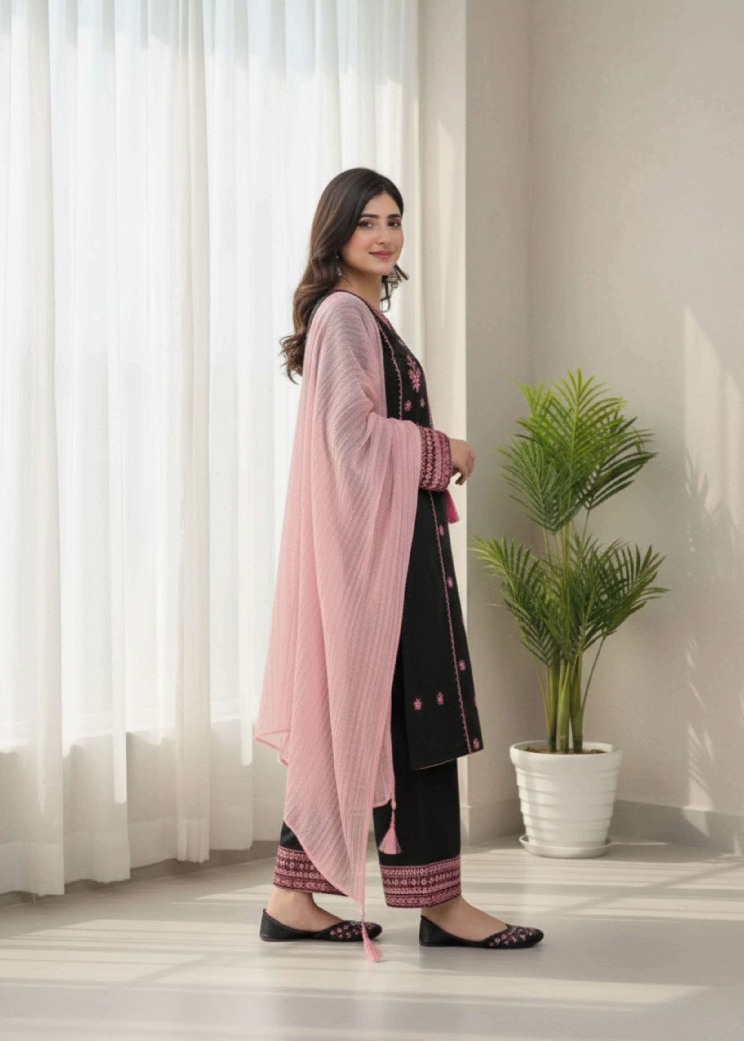 Black Embroidered Suit Set with Dupatta Elegant Ethnic Wear for Women