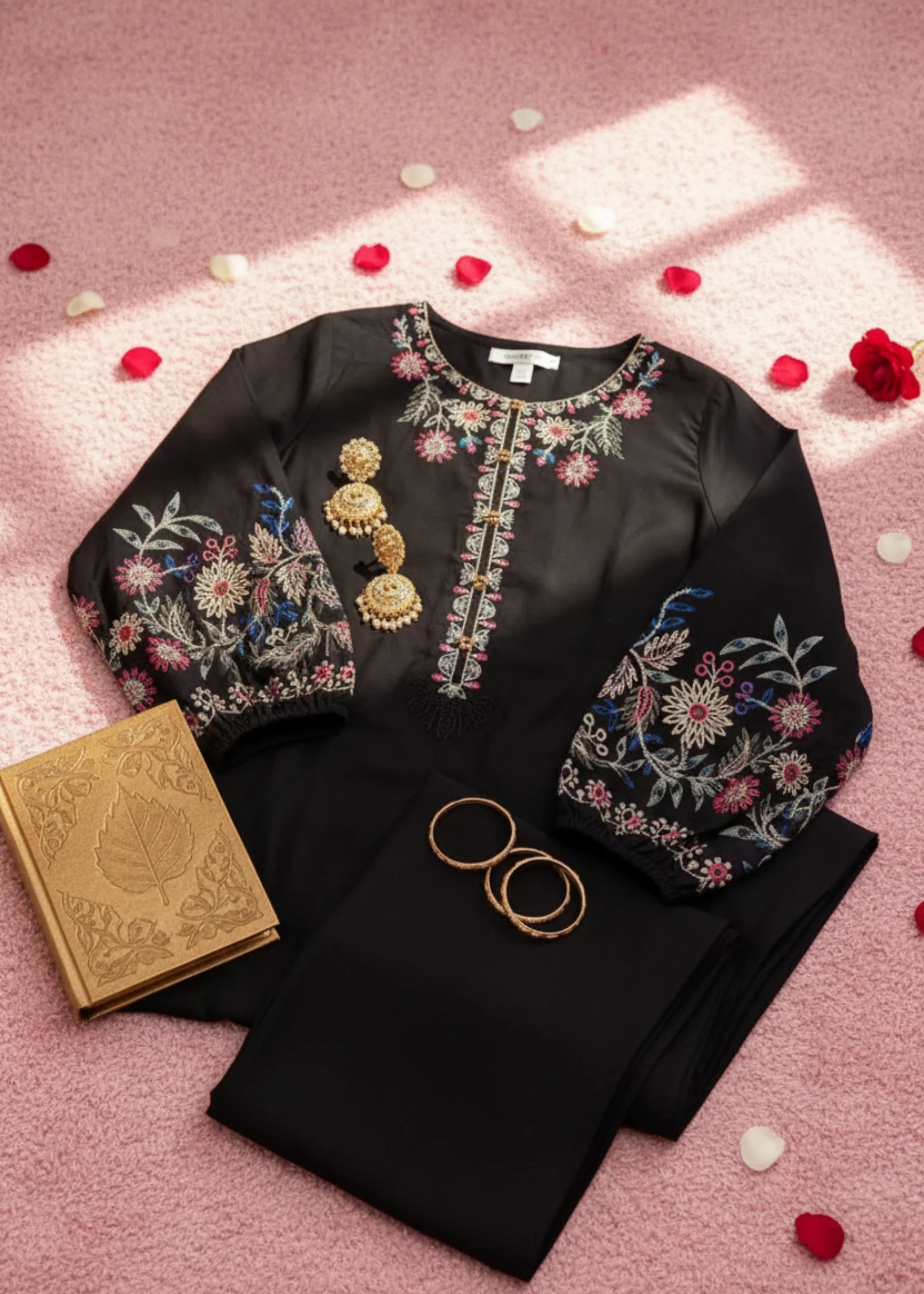 Black Cotton Embroidered Kurta Palazzo Set for Women Elegant Ethnic Wear