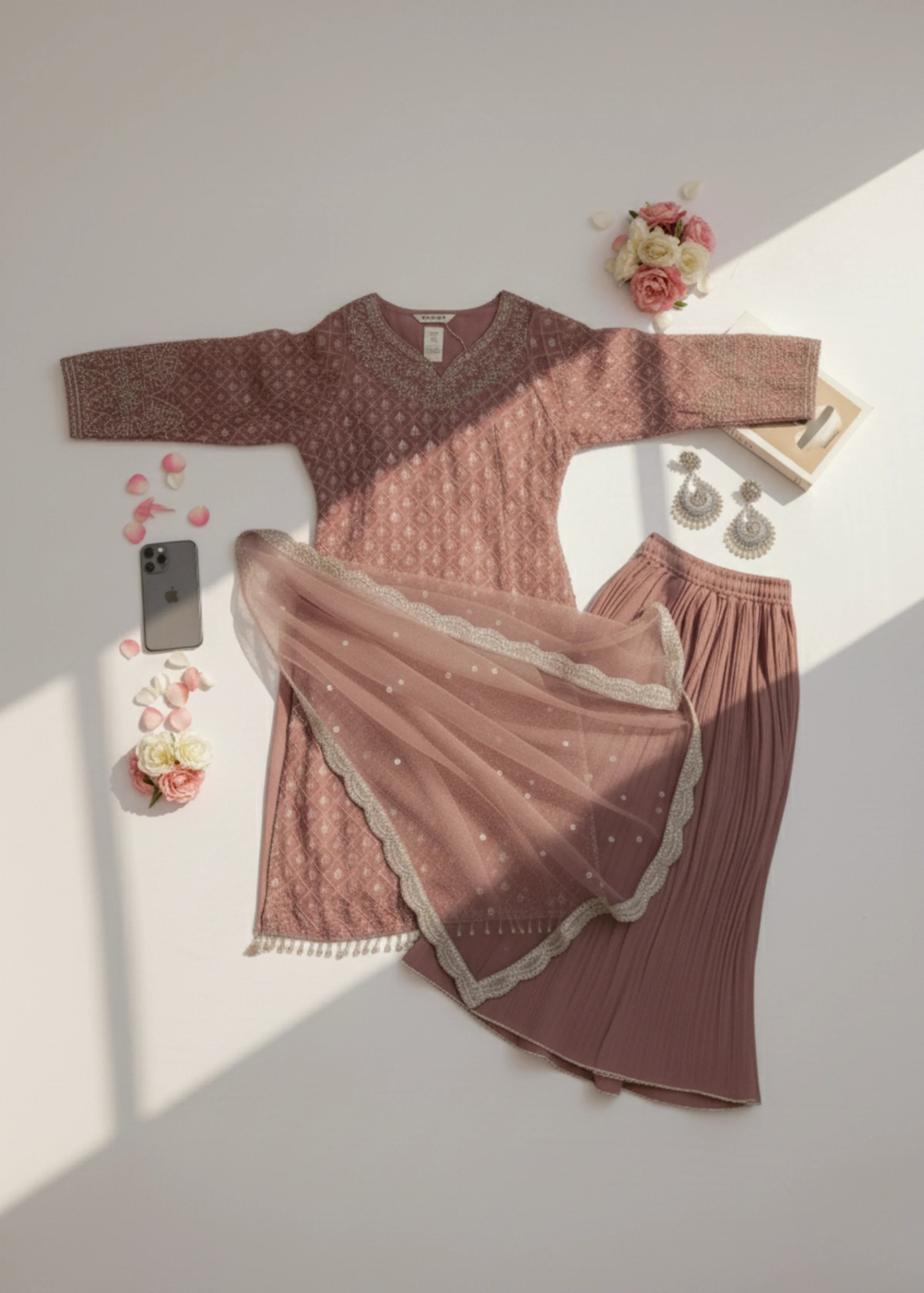 Blush Pink Georgette Embroidered Sharara Set with Organza Dupatta