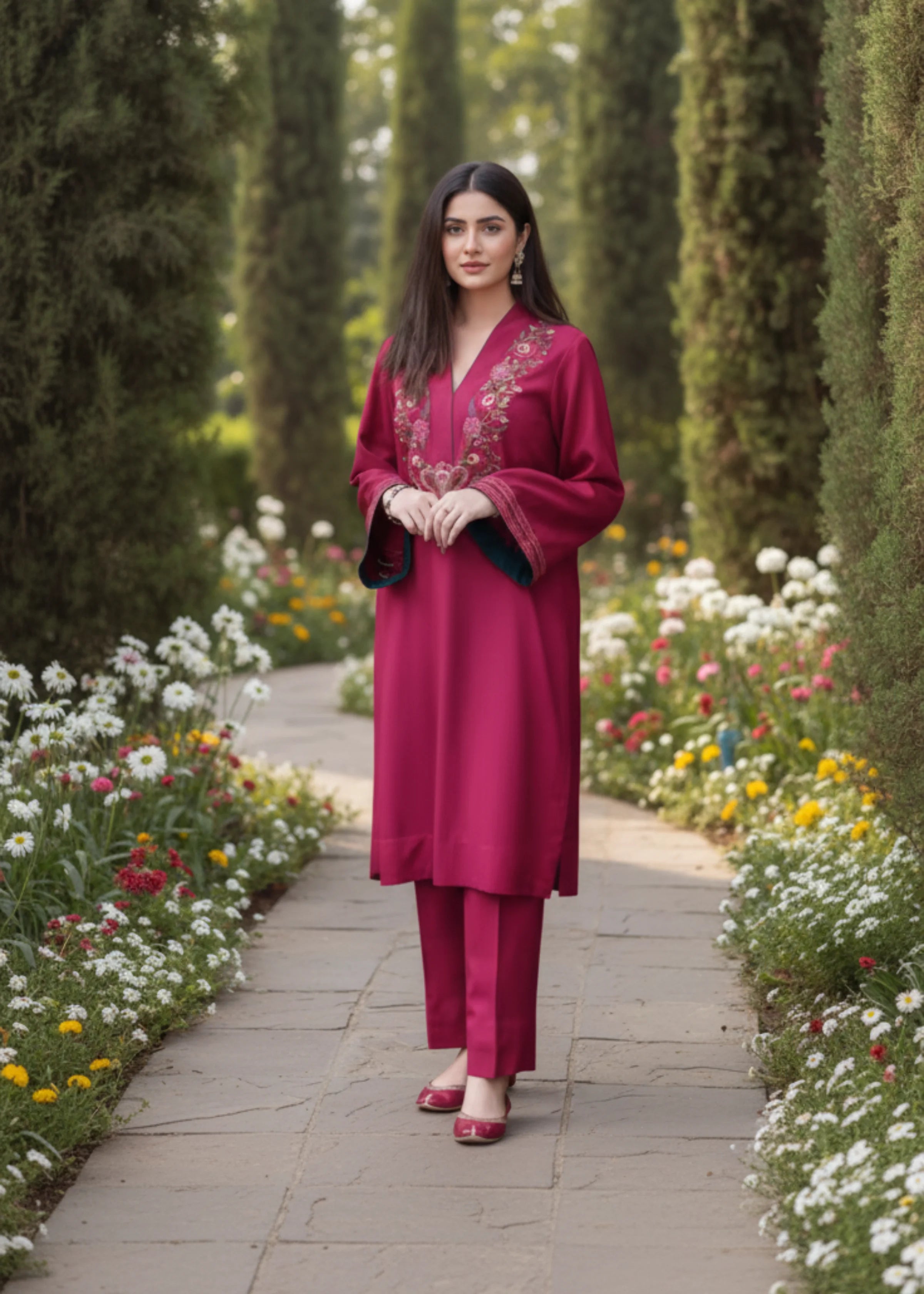 Elegant Pink Khadi Cotton Embroidered Co-ord Set with Pants Office Festive Wear