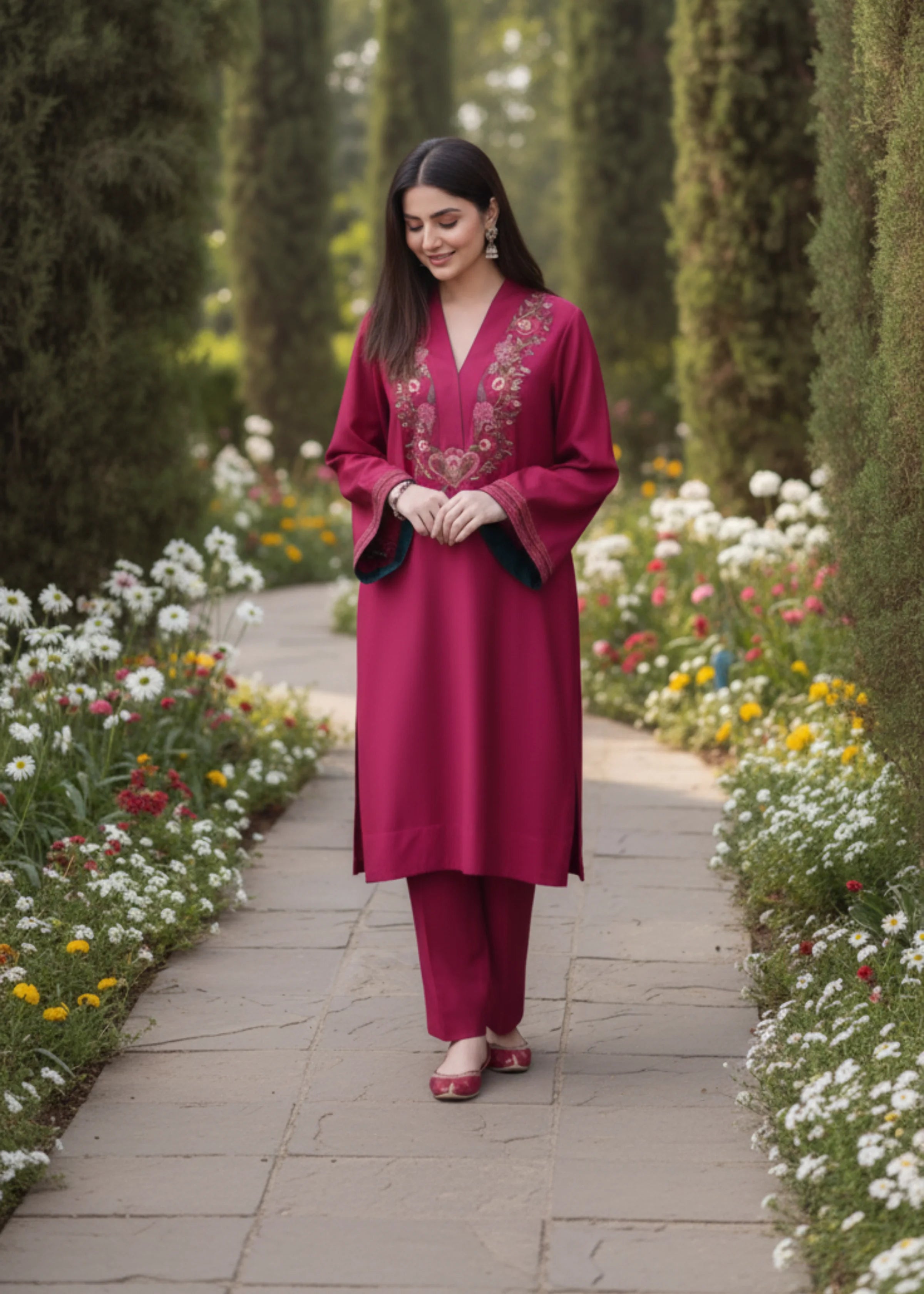 Elegant Pink Khadi Cotton Embroidered Co-ord Set with Pants Office Festive Wear