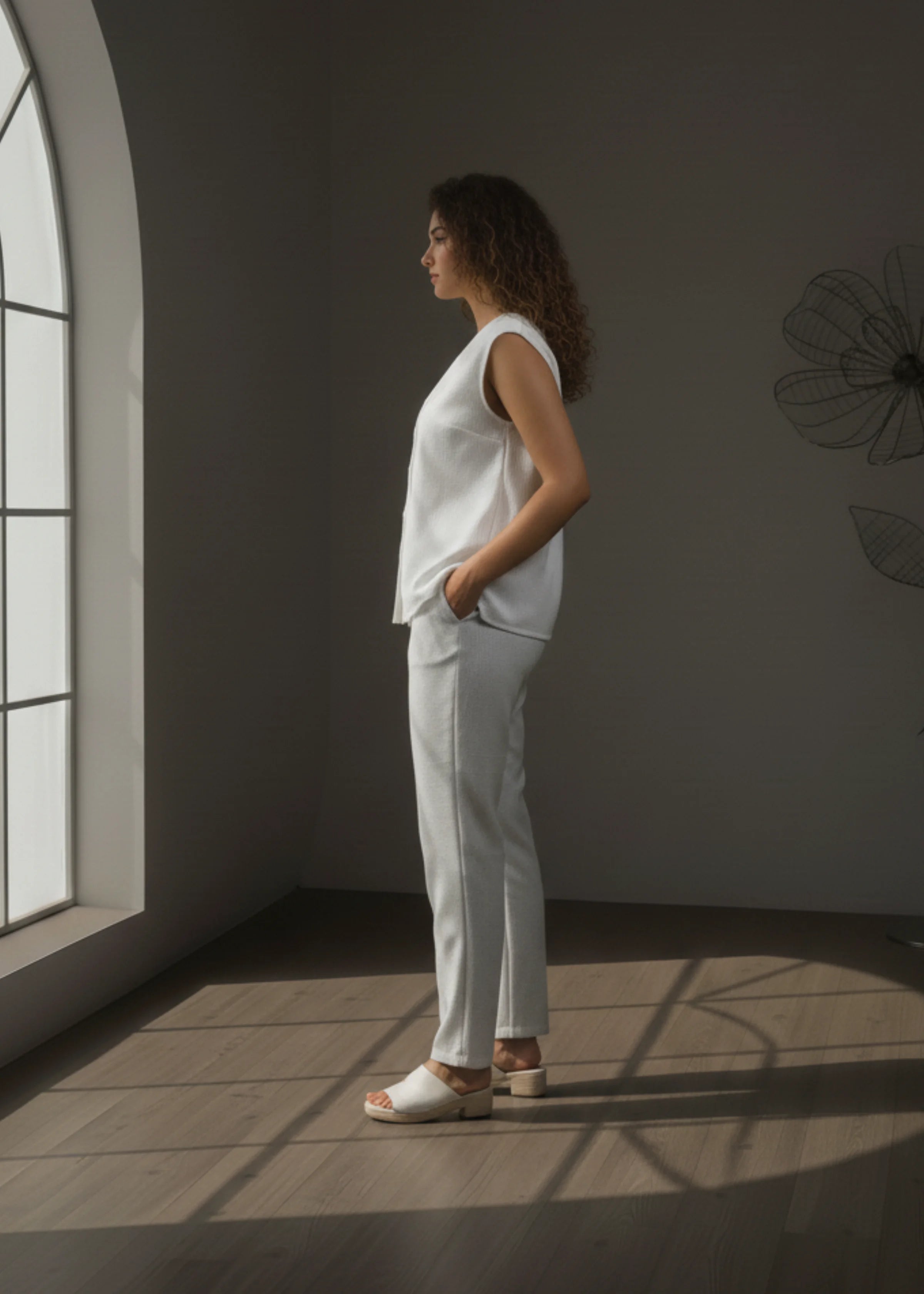 Elegant White Cotton Sleeveless Co-ord Set Stylish