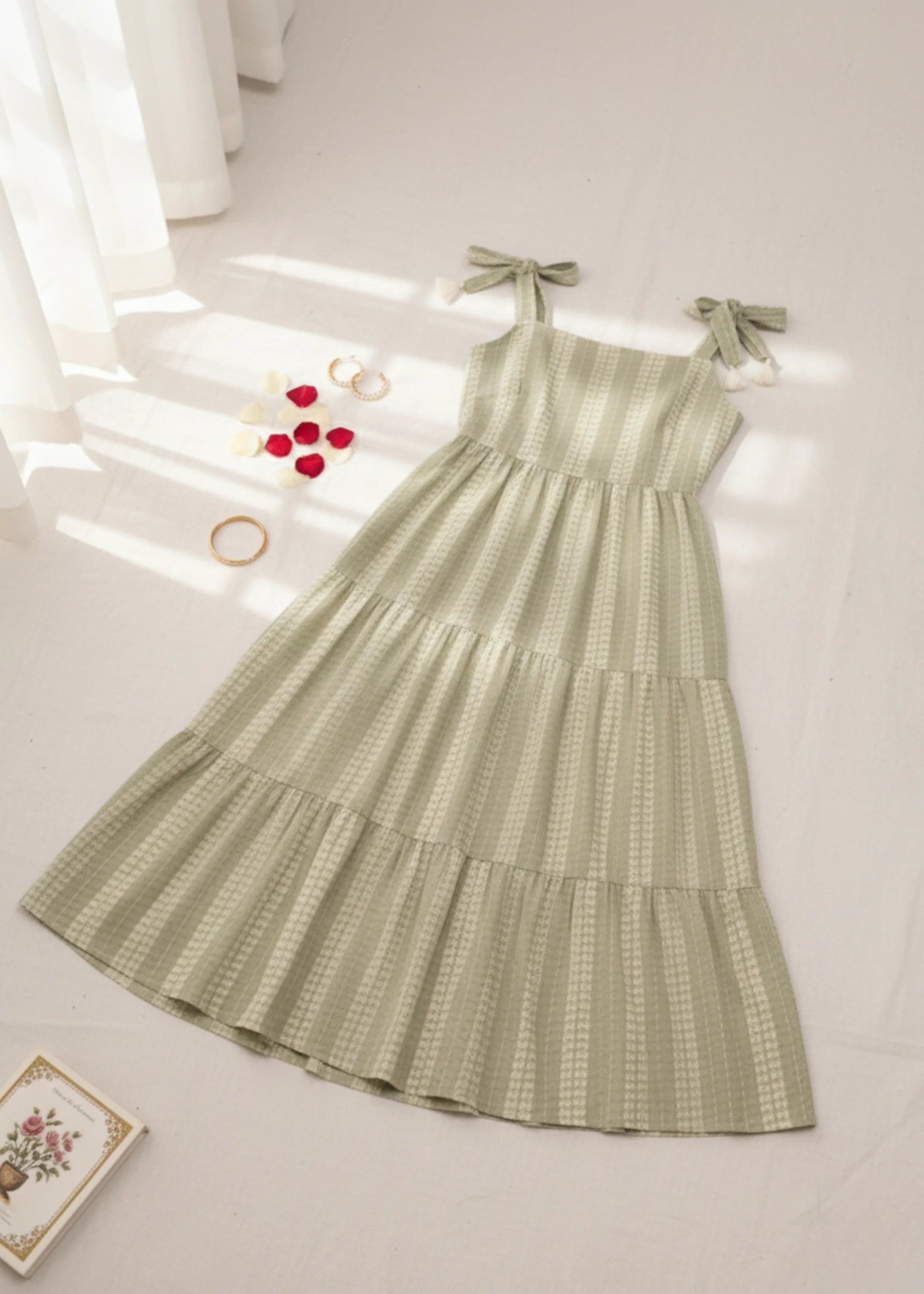 Elegant Green Cotton Block Printed Western Dress