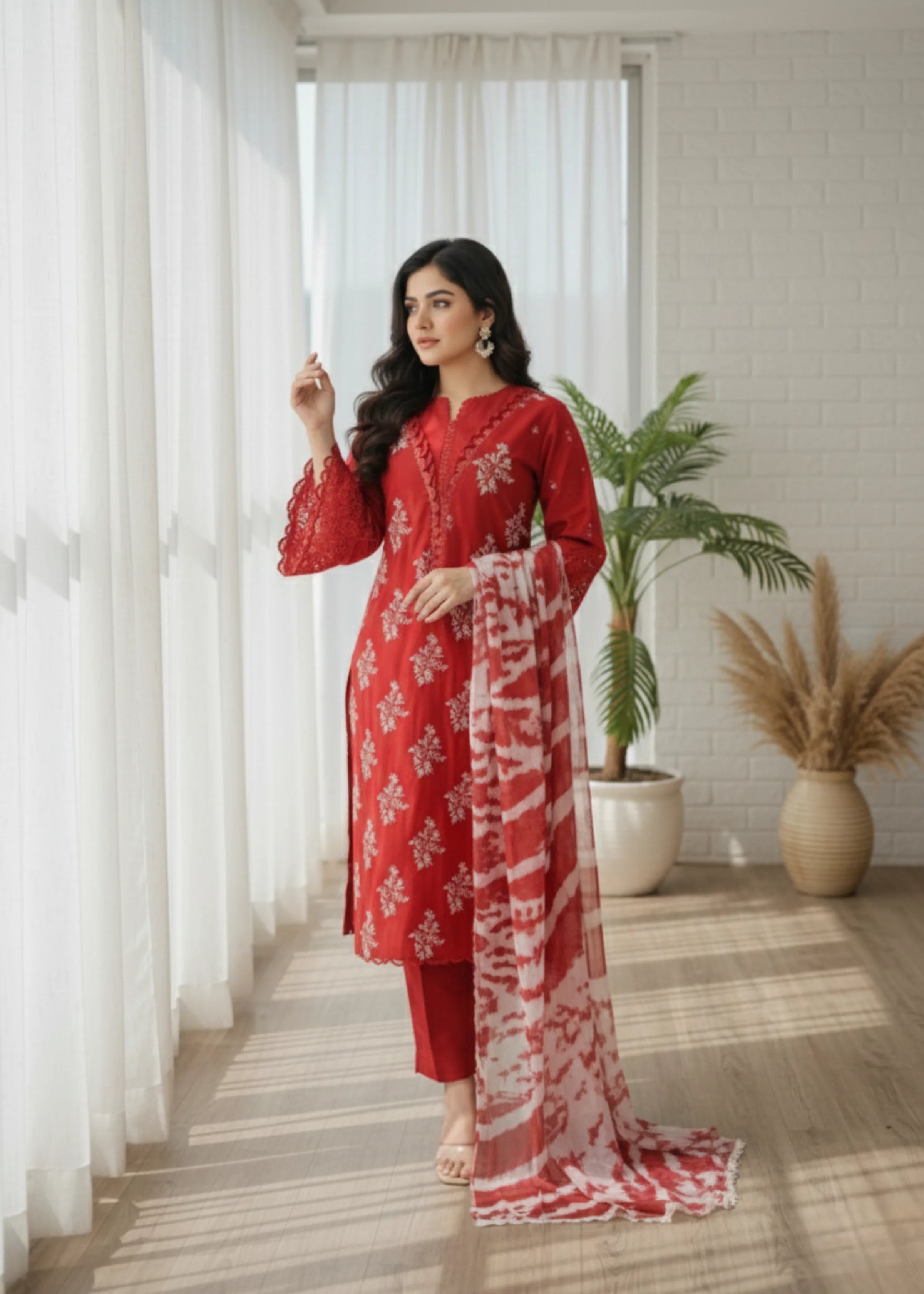 Elegant Maroon Designer Kurta Pant Set with Embroidery and Lace Detailing