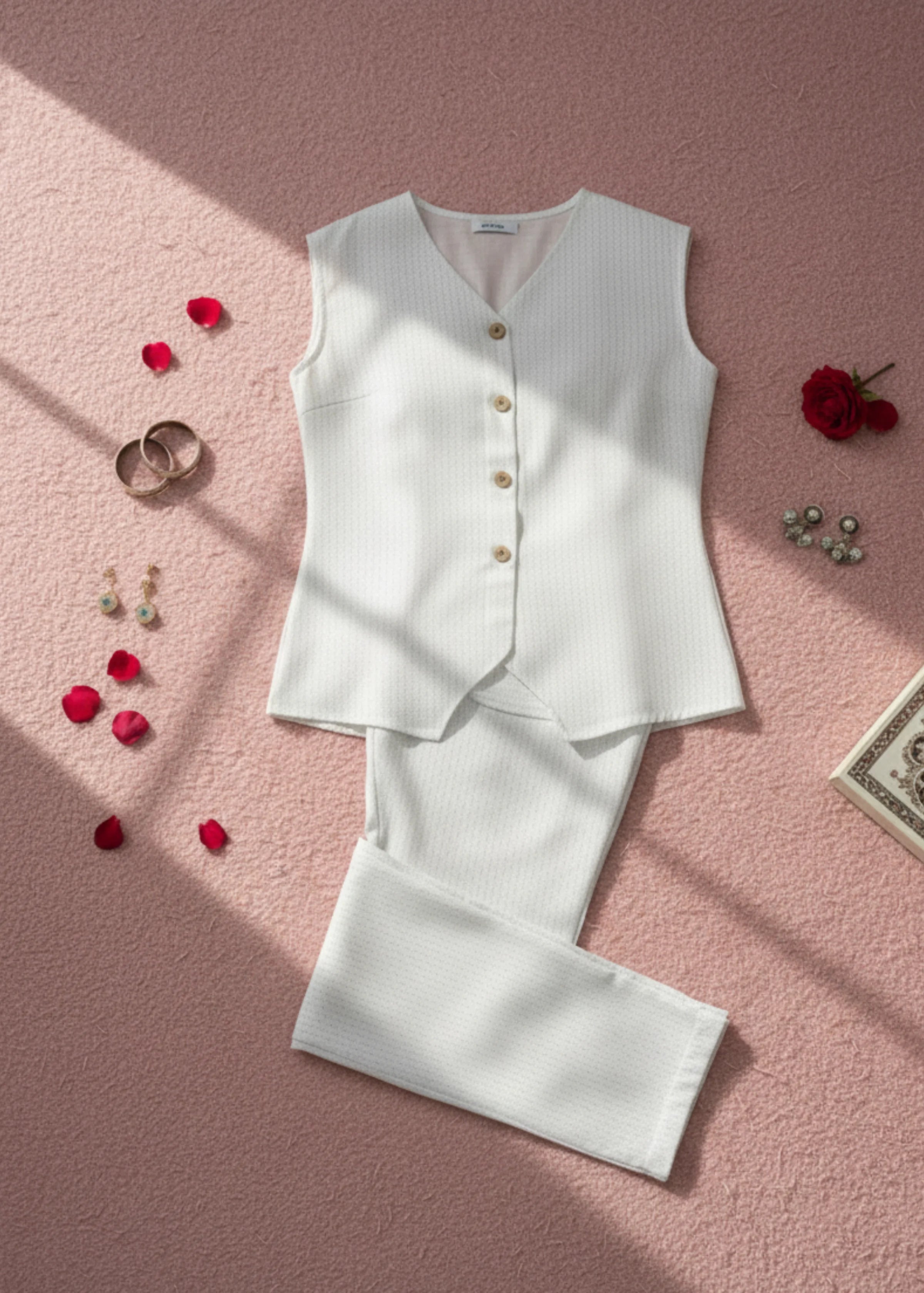 Elegant White Cotton Sleeveless Co-ord Set Stylish