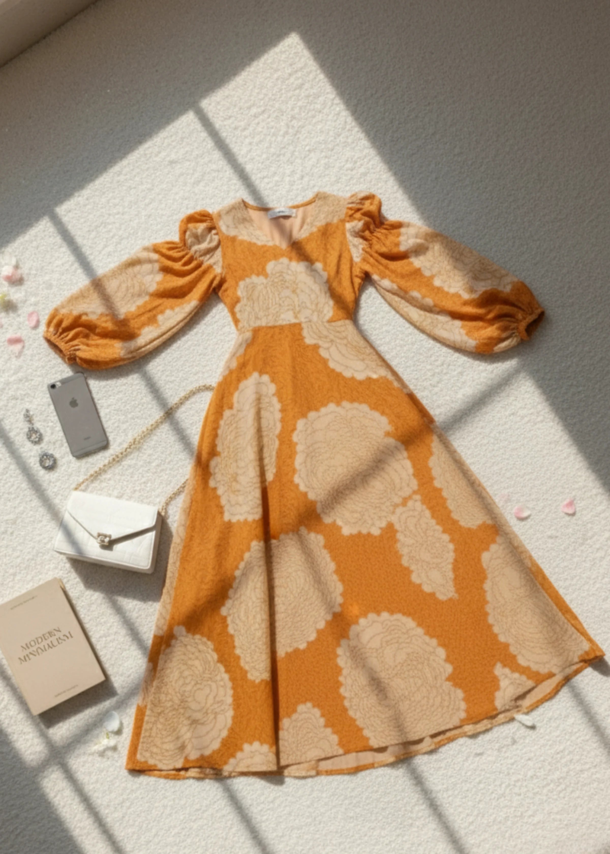 Elegant Yellow Floral Long Dress with Stylish Sleeve Design