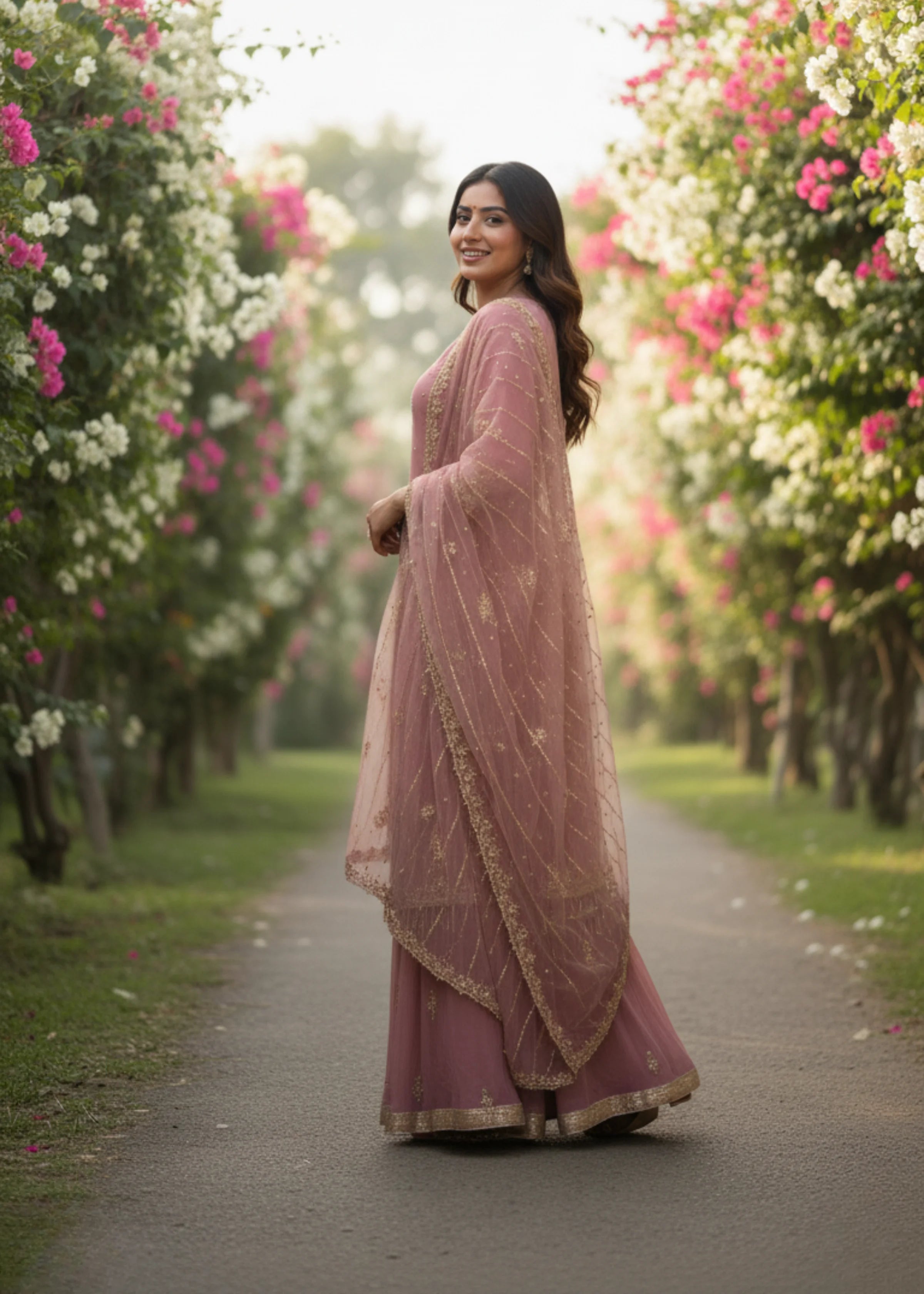 Mauve Georgette Embroidered Suit Set with Sequin Work and Dupatta