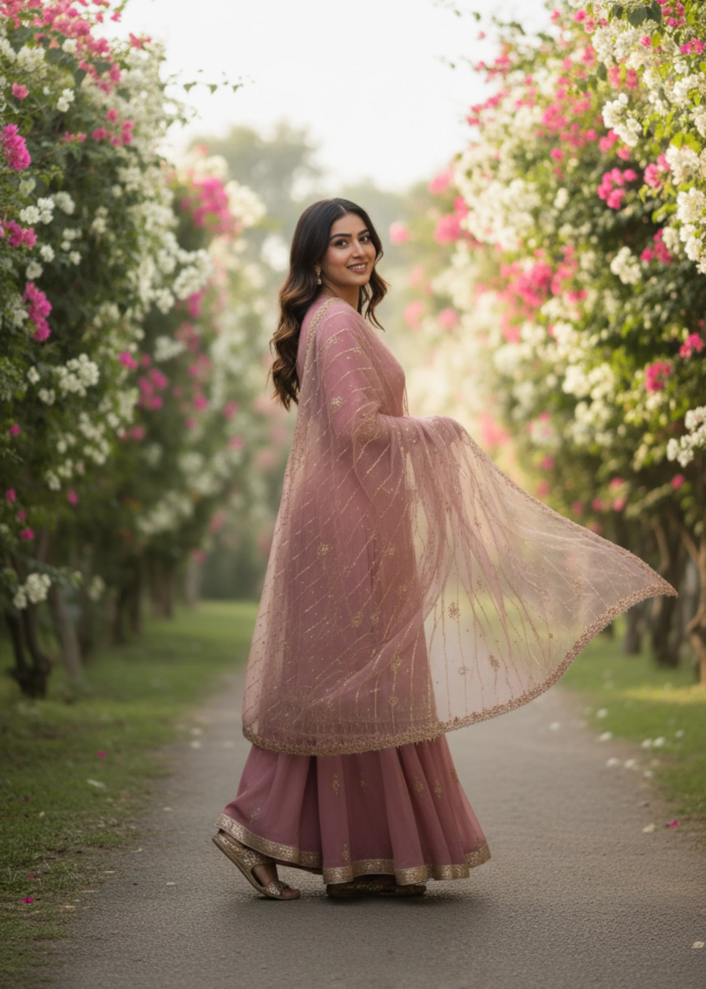 Mauve Georgette Embroidered Suit Set with Sequin Work and Dupatta
