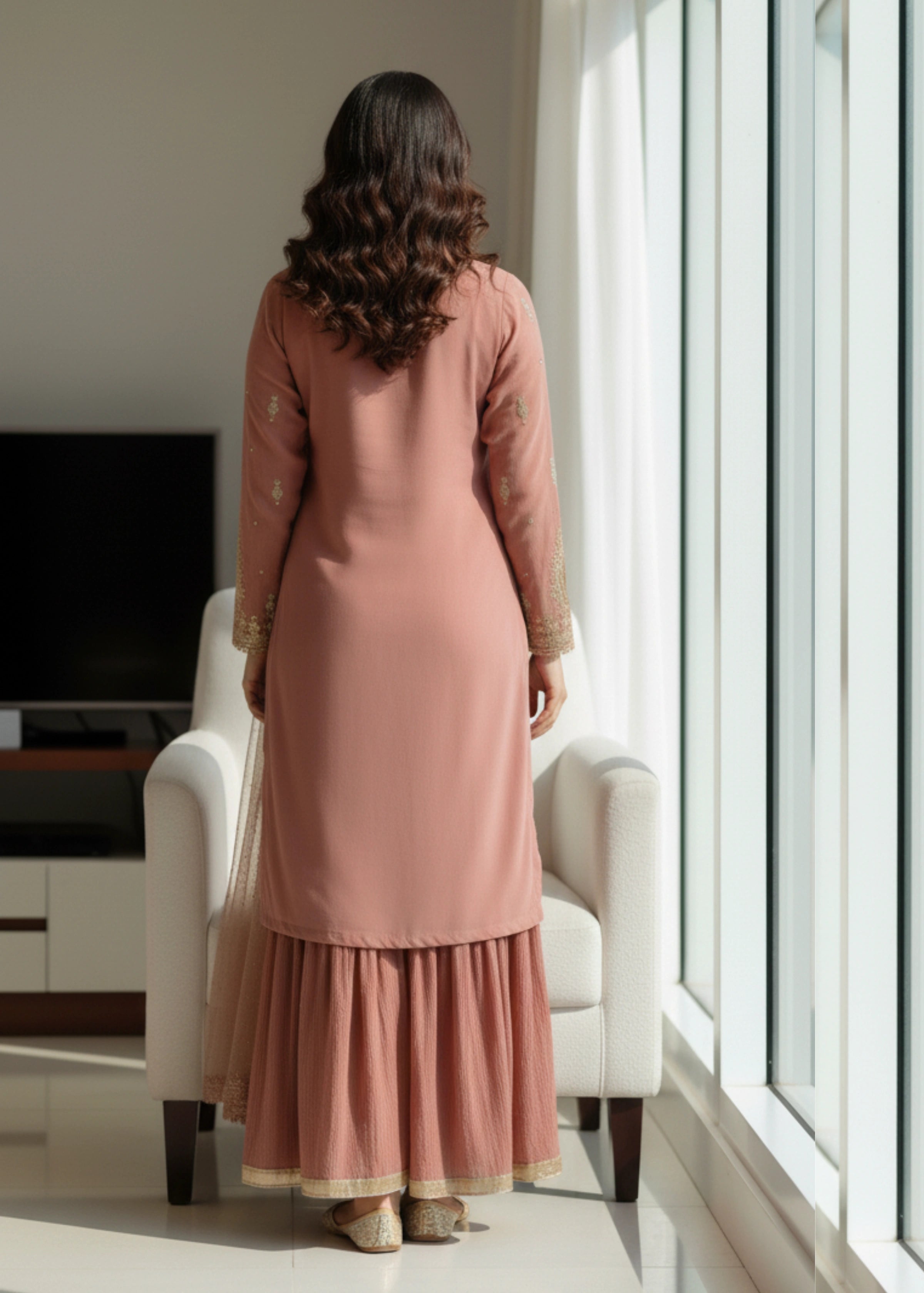 Mauve Georgette Embroidered Suit Set with Sequin Work and Dupatta