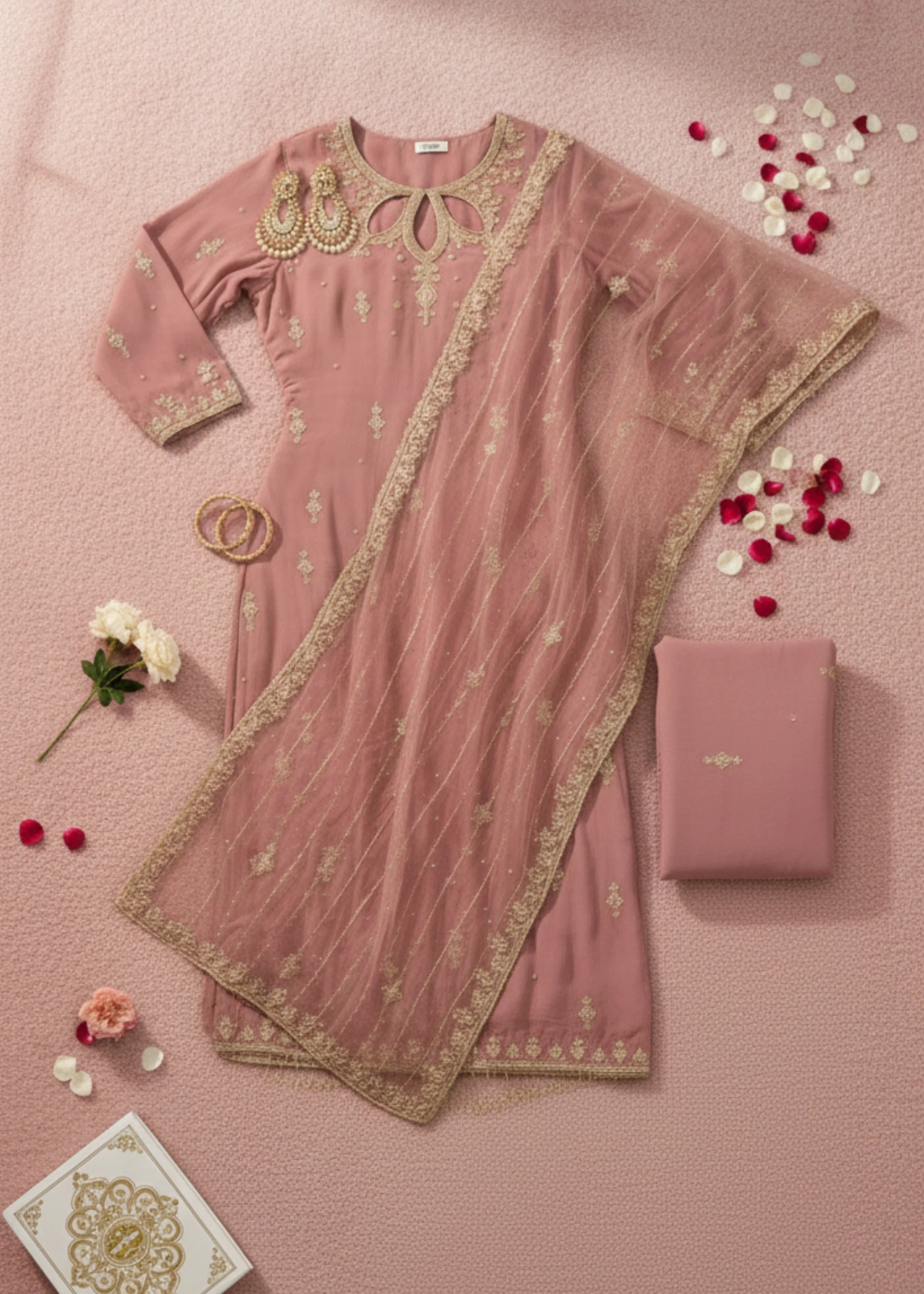 Mauve Georgette Embroidered Suit Set with Sequin Work and Dupatta