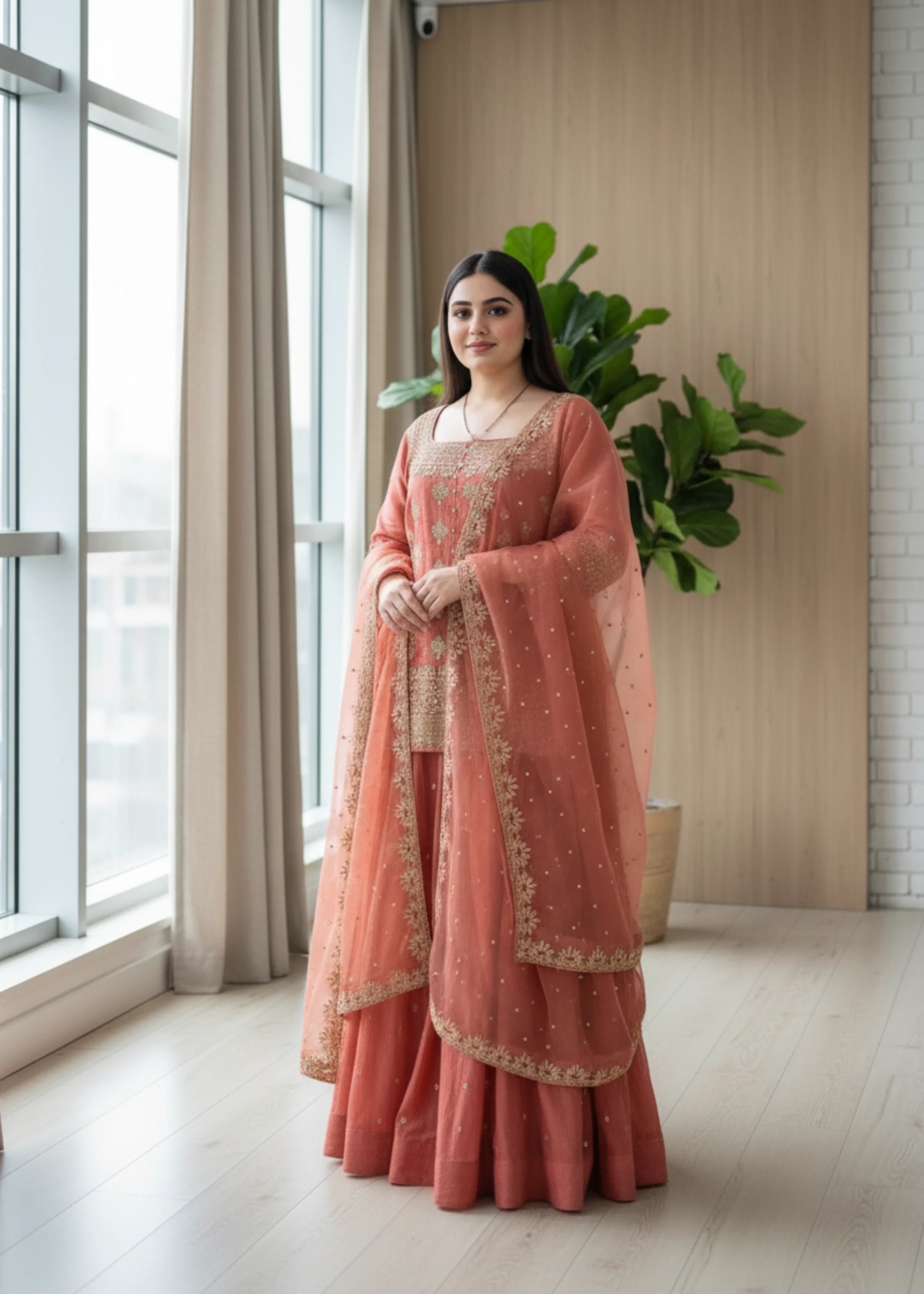 Orange Silk Lehenga Set with Embroidered Top and Net Dupatta Festive Party Wear