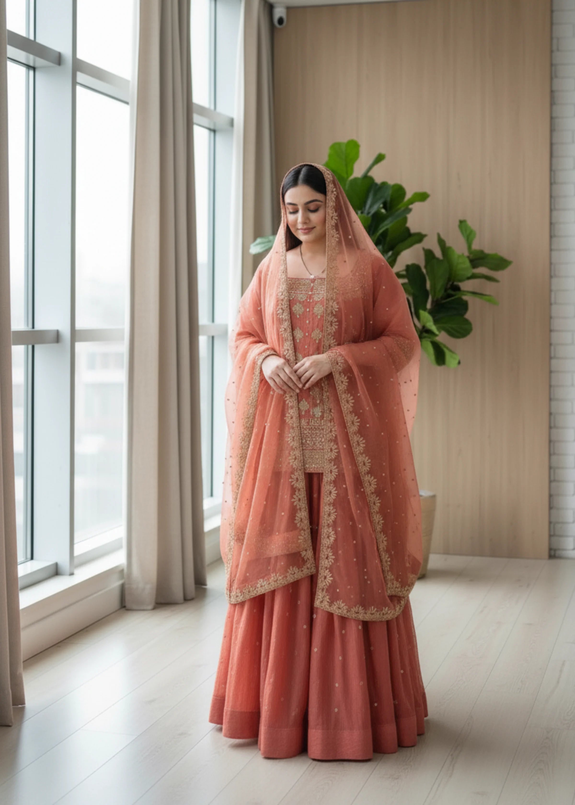 Orange Silk Lehenga Set with Embroidered Top and Net Dupatta Festive Party Wear