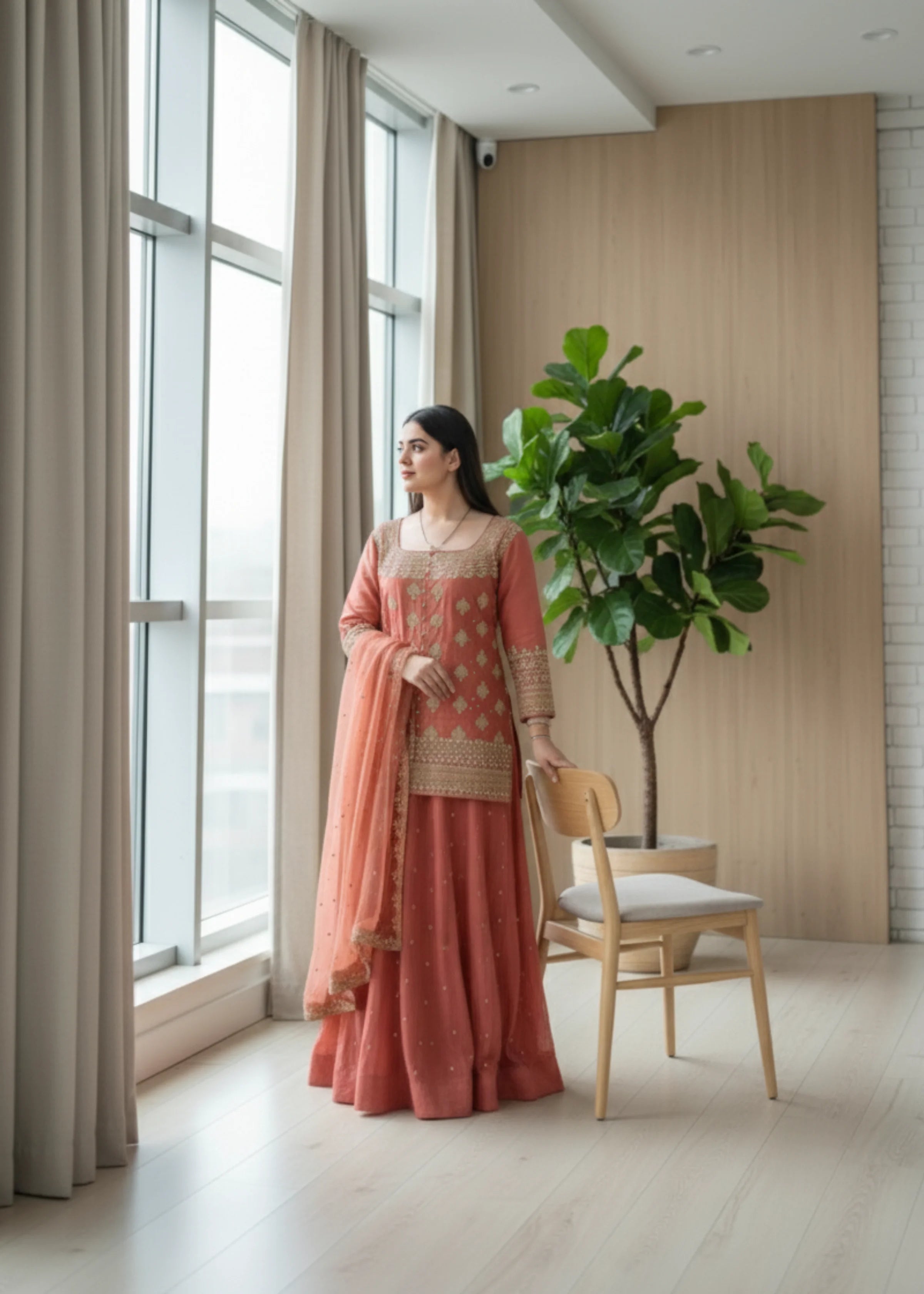 Orange Silk Lehenga Set with Embroidered Top and Net Dupatta Festive Party Wear