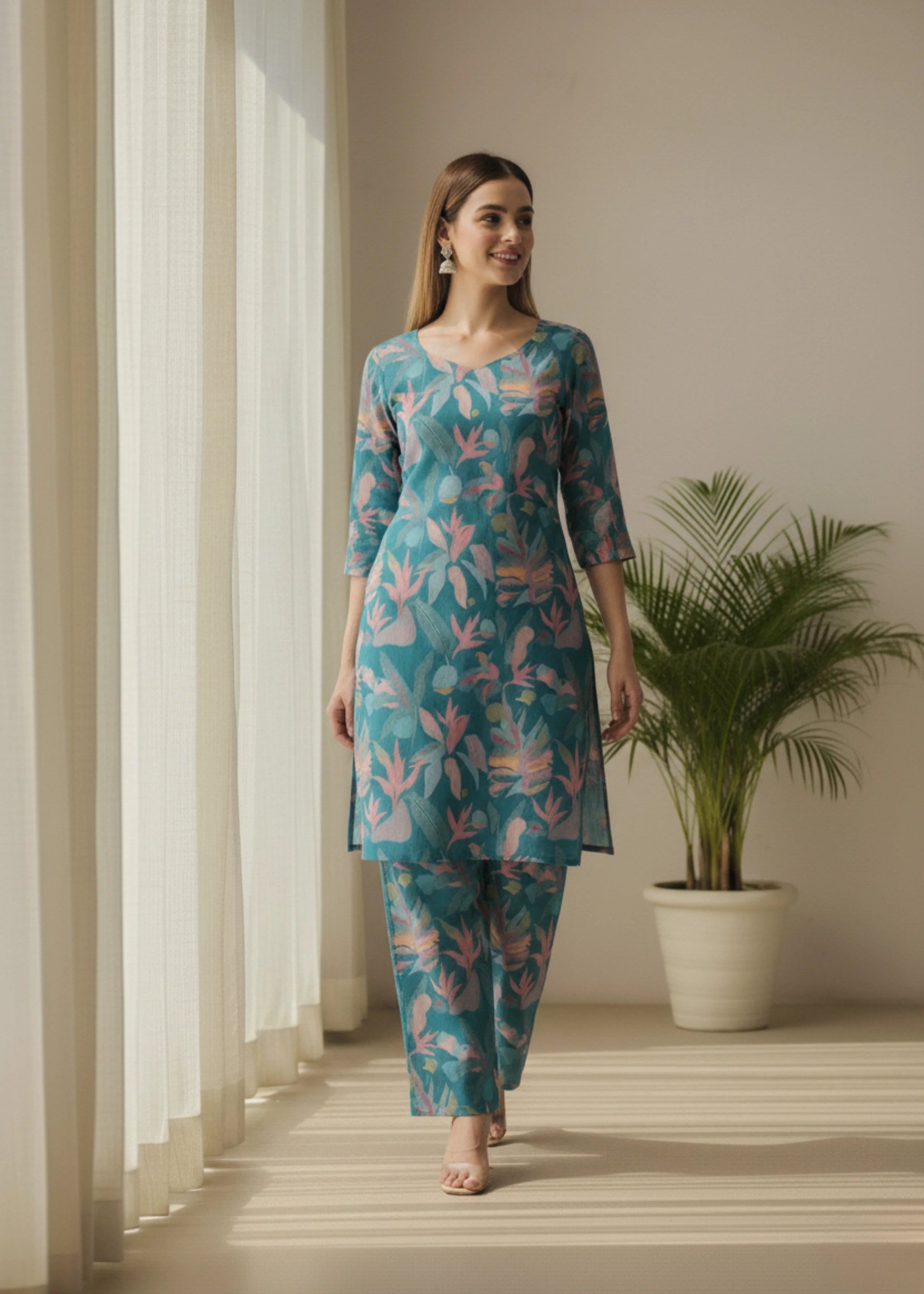 Premium Cotton Blend Floral Print Co-Ord Set for Women