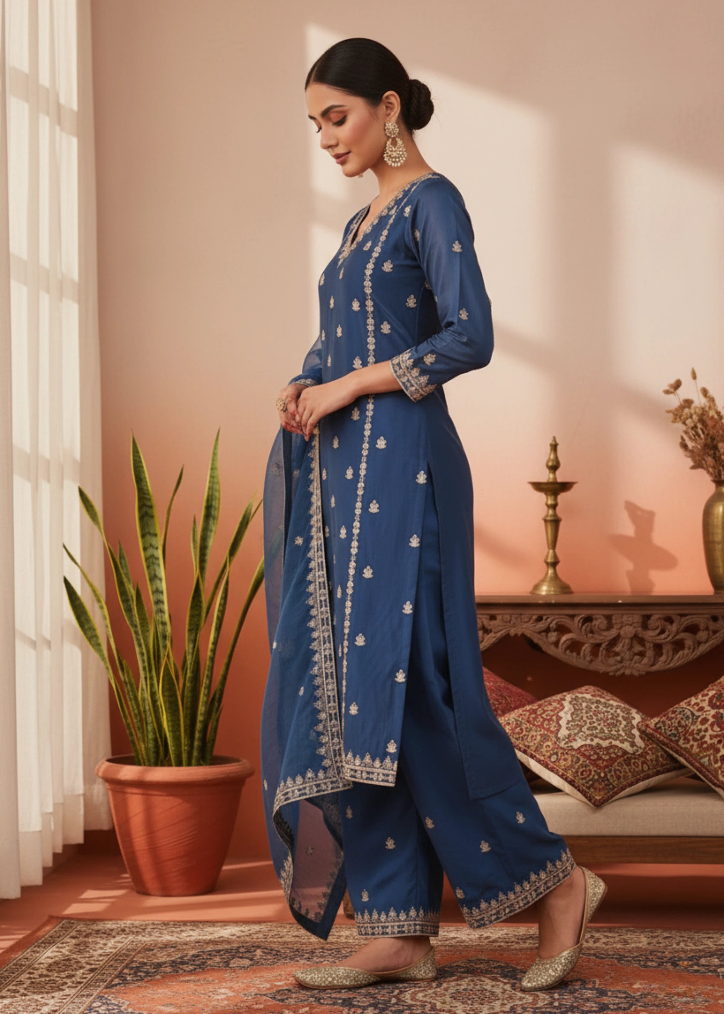 Royal Blue Suit Set with Sequins and Zari Work