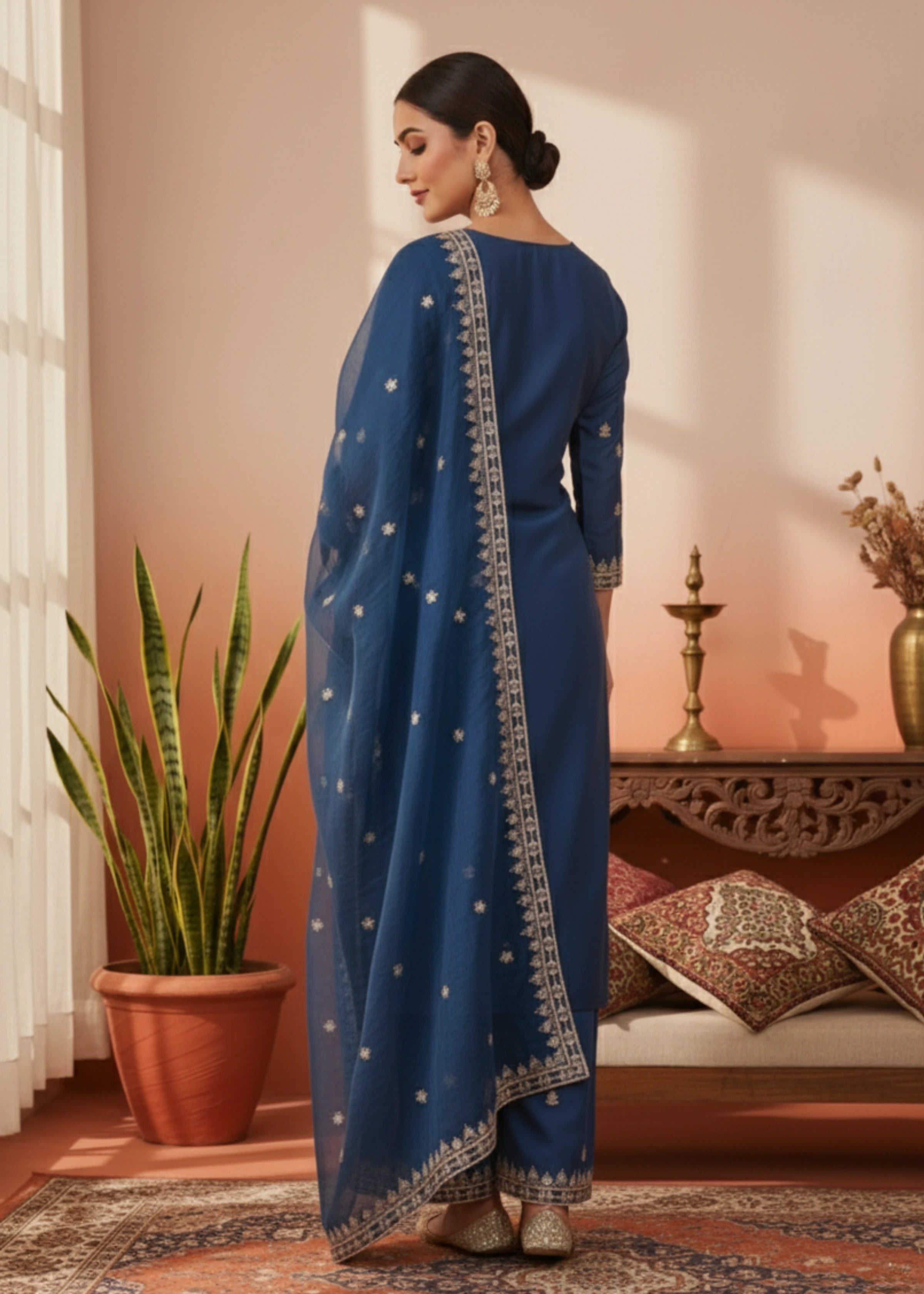 Royal Blue Suit Set with Sequins and Zari Work
