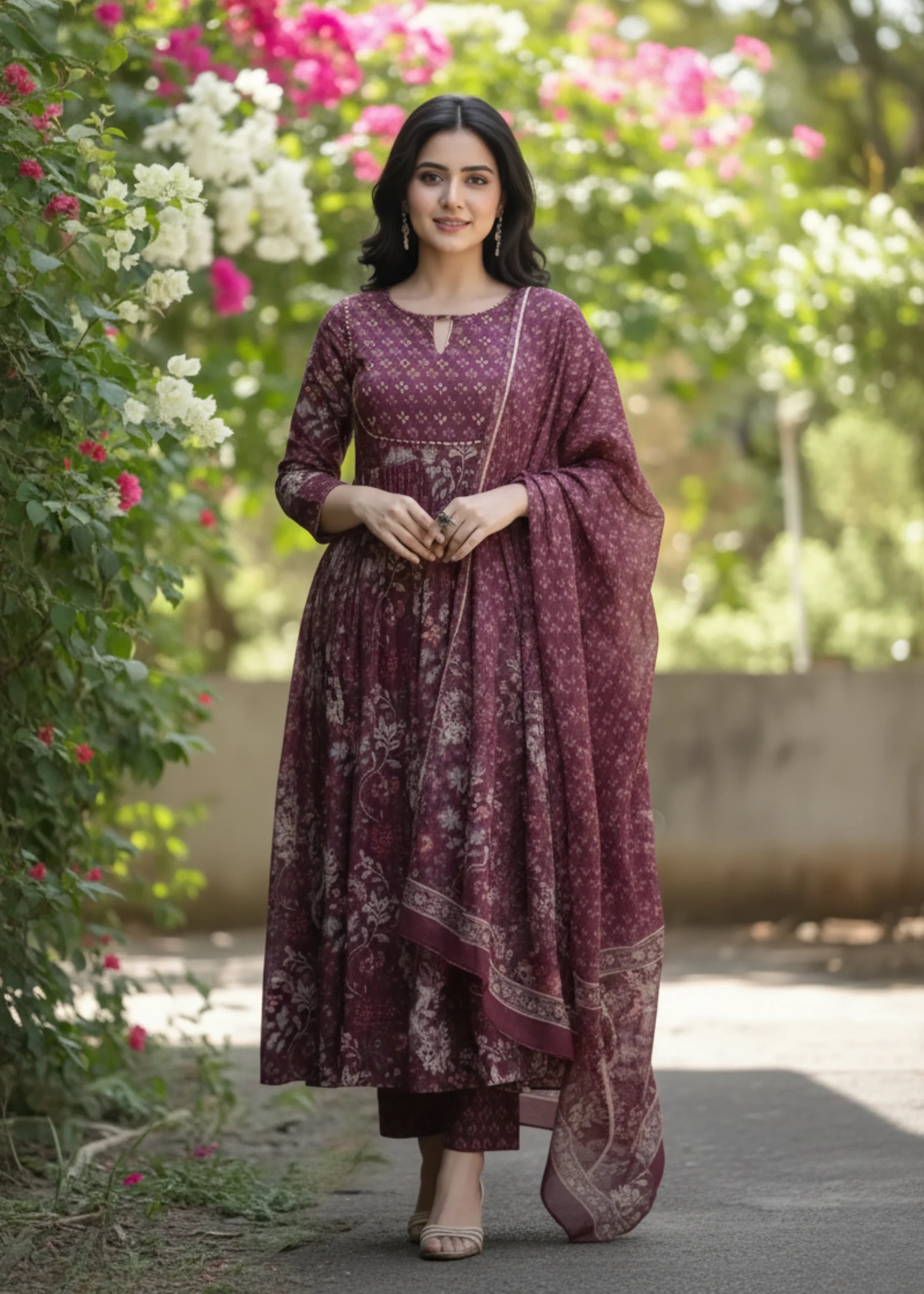 Stylish Maroon Ethnic Suit Set with Dupatta in Rayon Fabric
