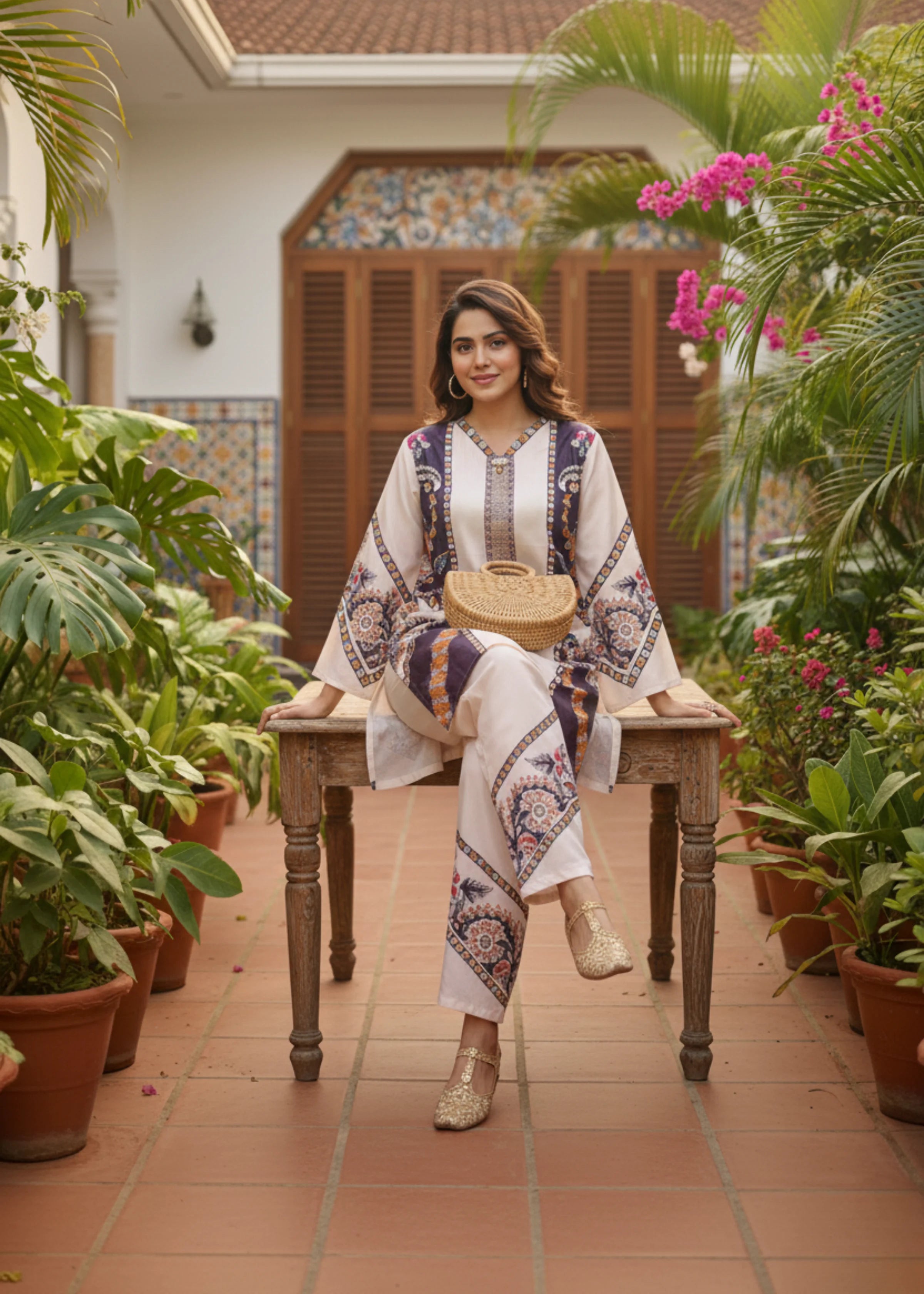 Stylish Wine and Cream Color Co-ord Set