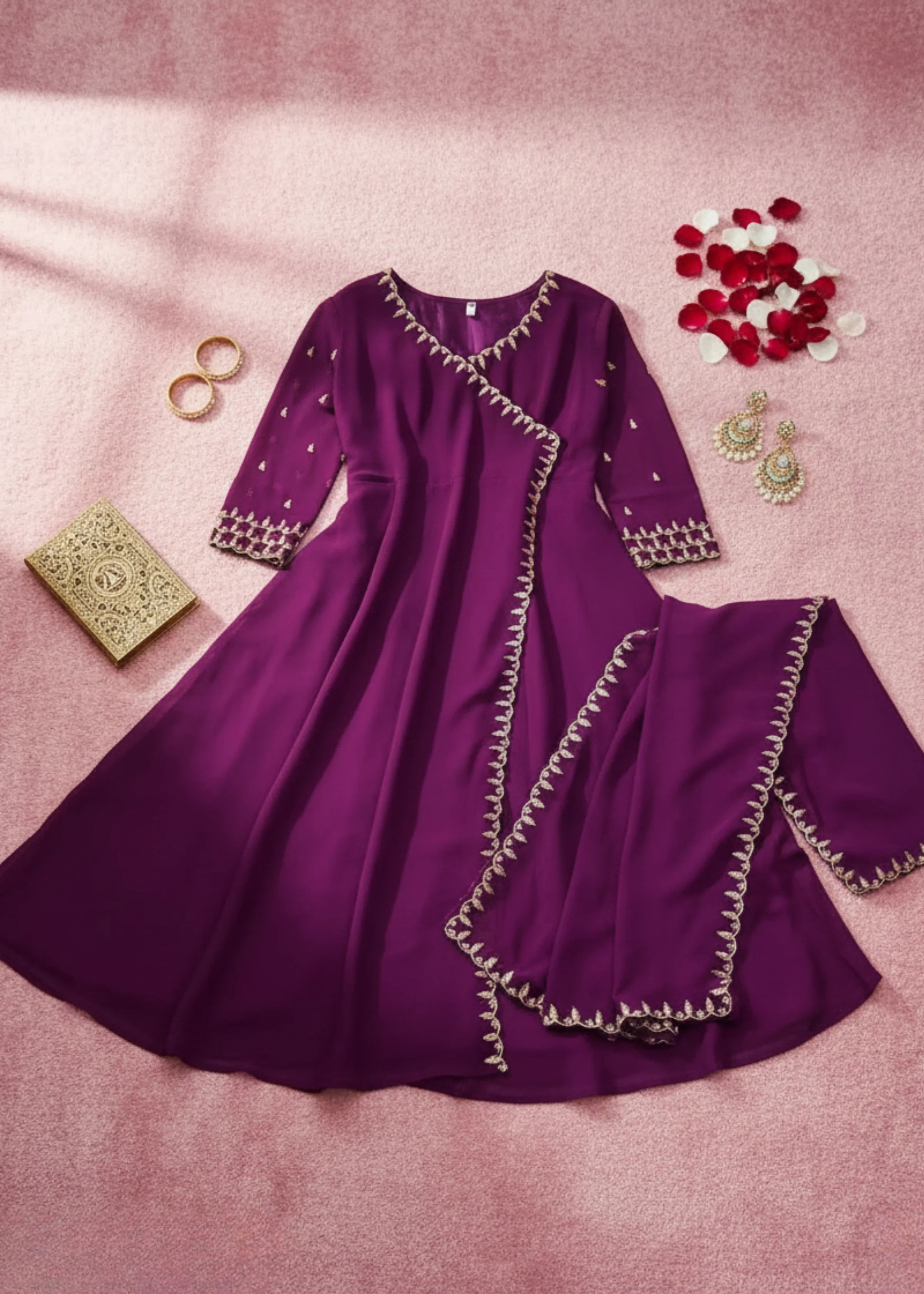 Stylish Georgette Wine Gown Dupatta Set Perfect for Parties & Festive Occasions
