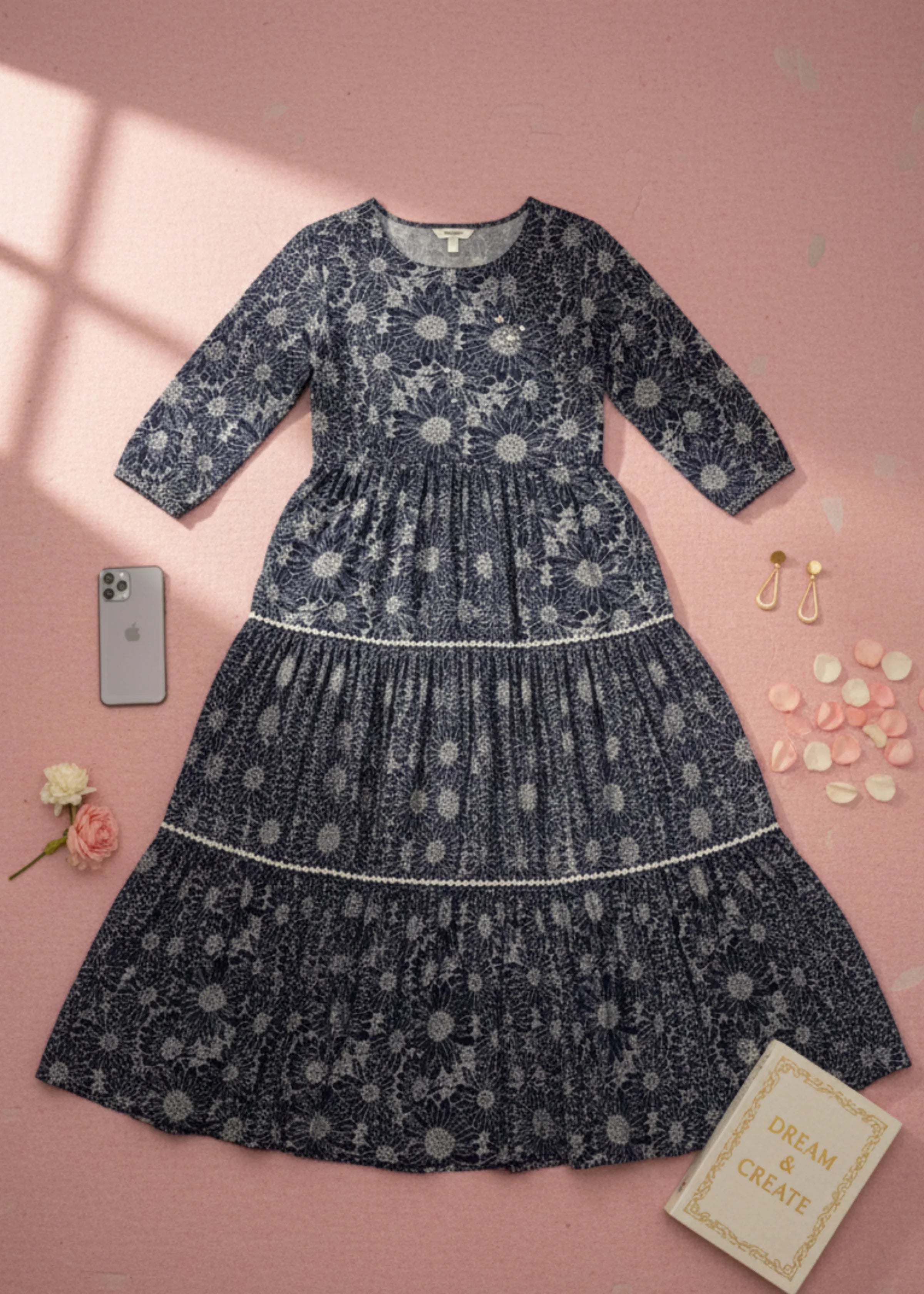 Stylish Navy Blue Printed Maxi Dress for Casual and Party Wear
