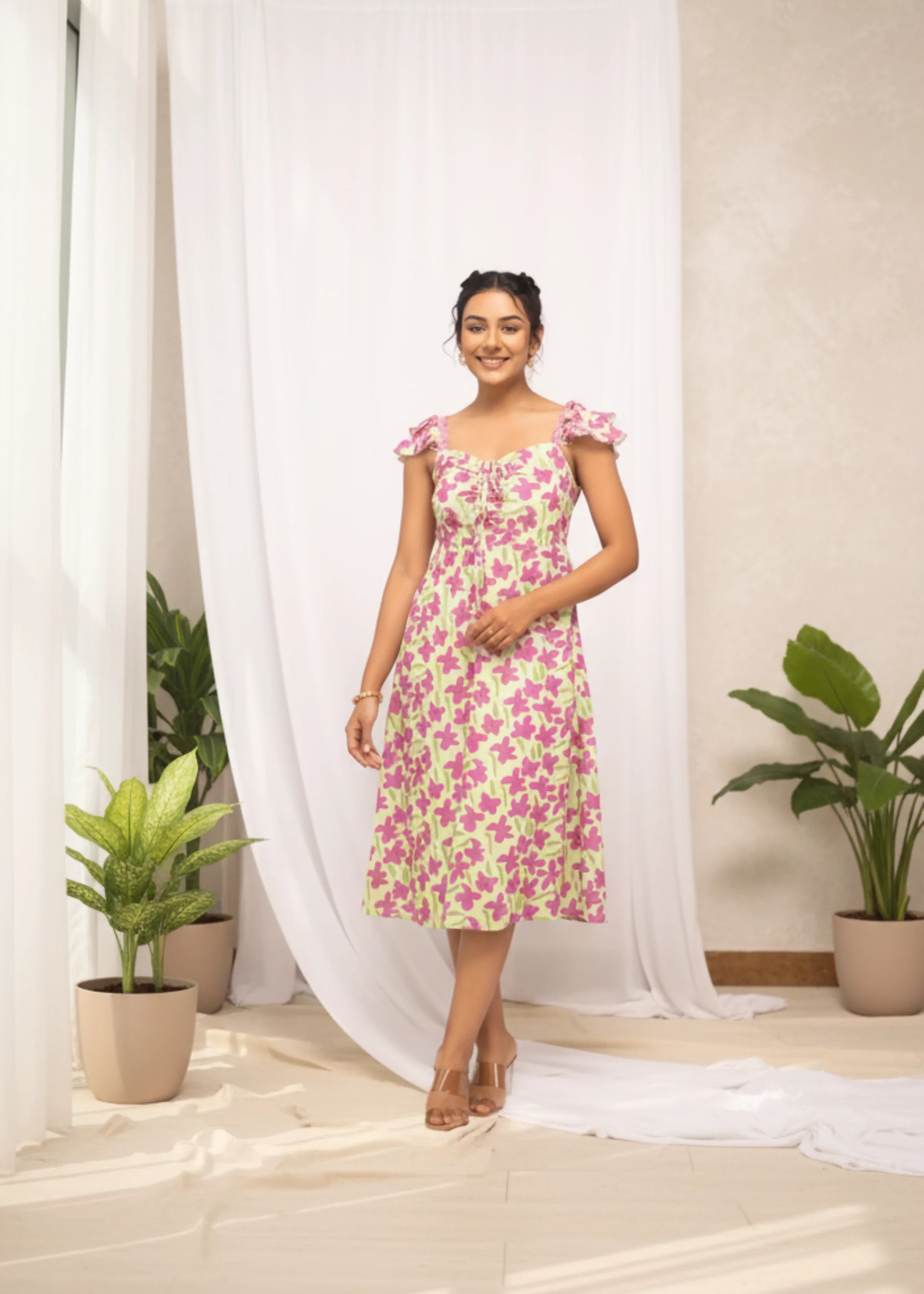 Trendy Pink Floral Georgette Dress for Women Western Wear