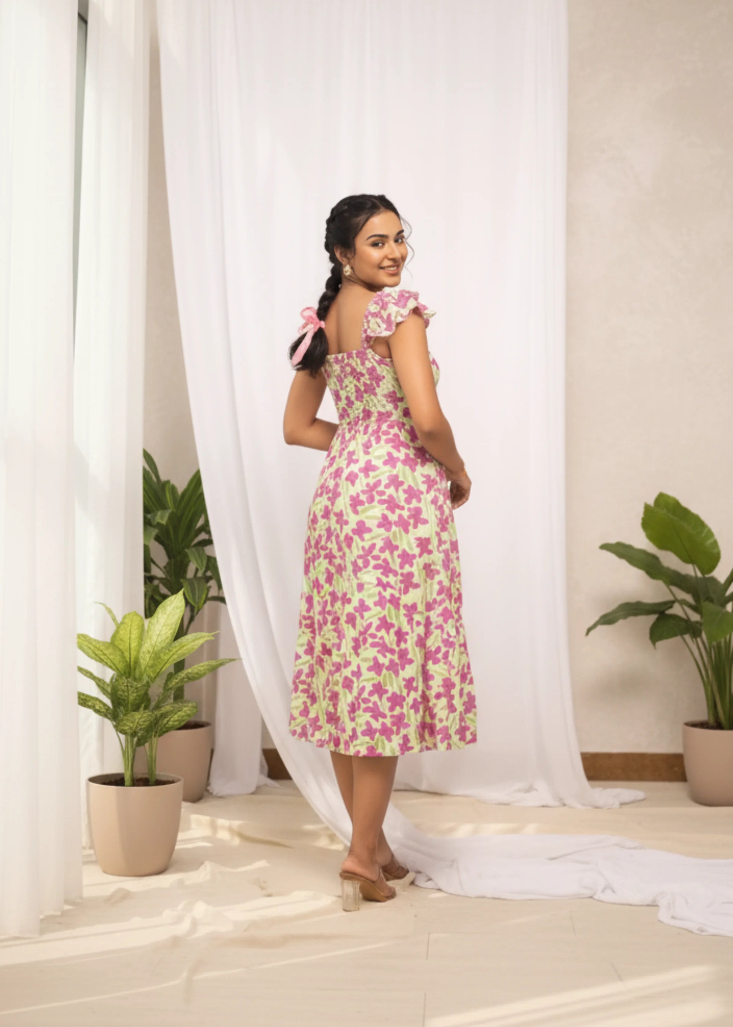 Trendy Pink Floral Georgette Dress for Women Western Wear