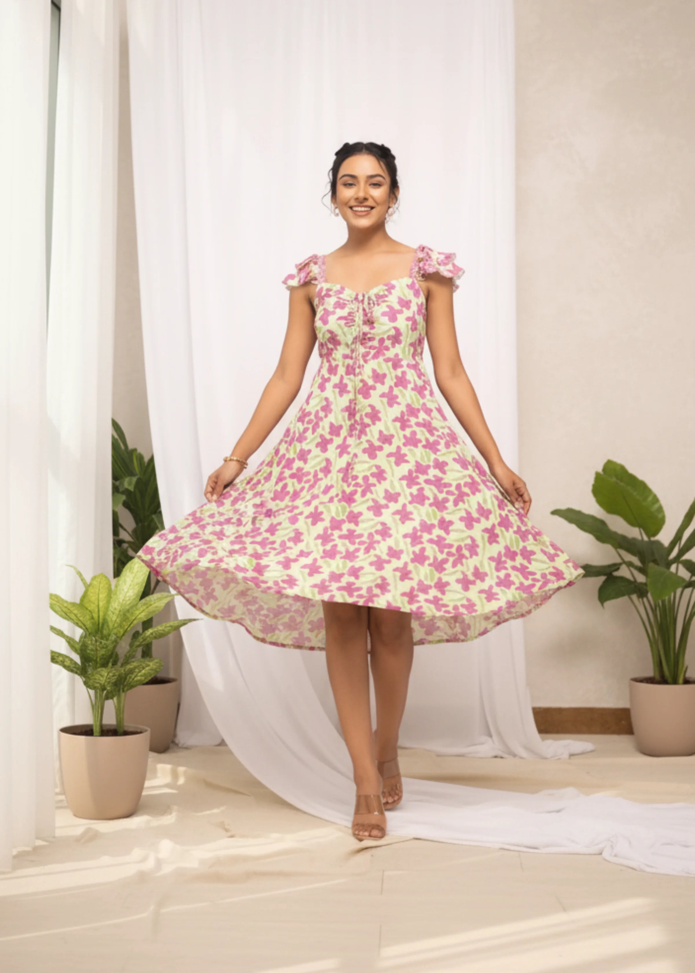 Trendy Pink Floral Georgette Dress for Women Western Wear