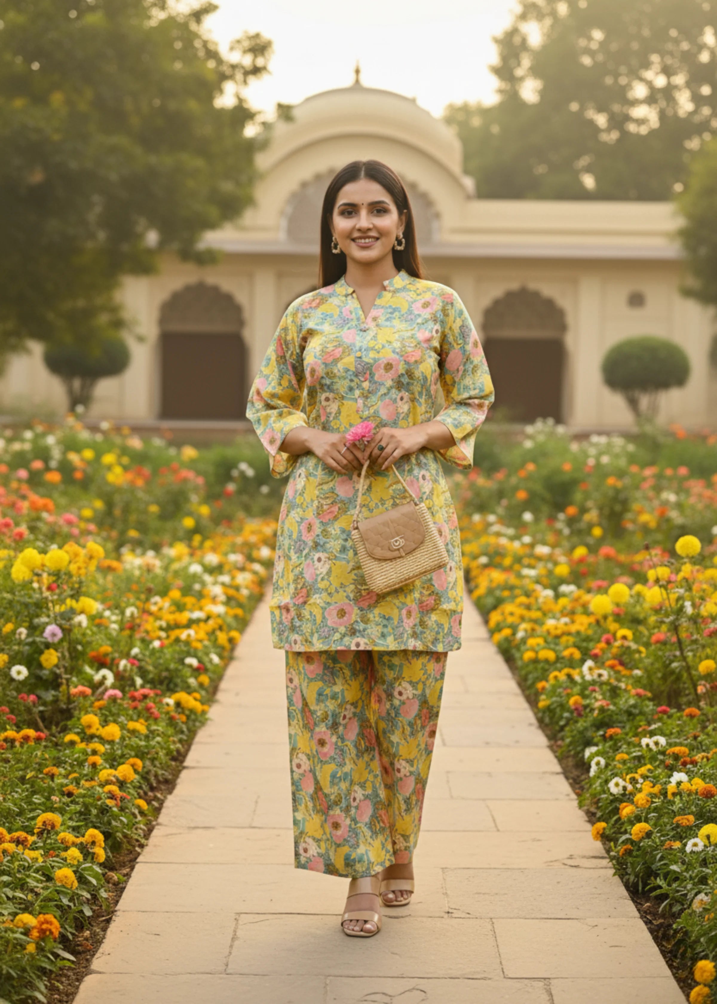 Trendy Green Cotton Blend Printed Co-ord Set