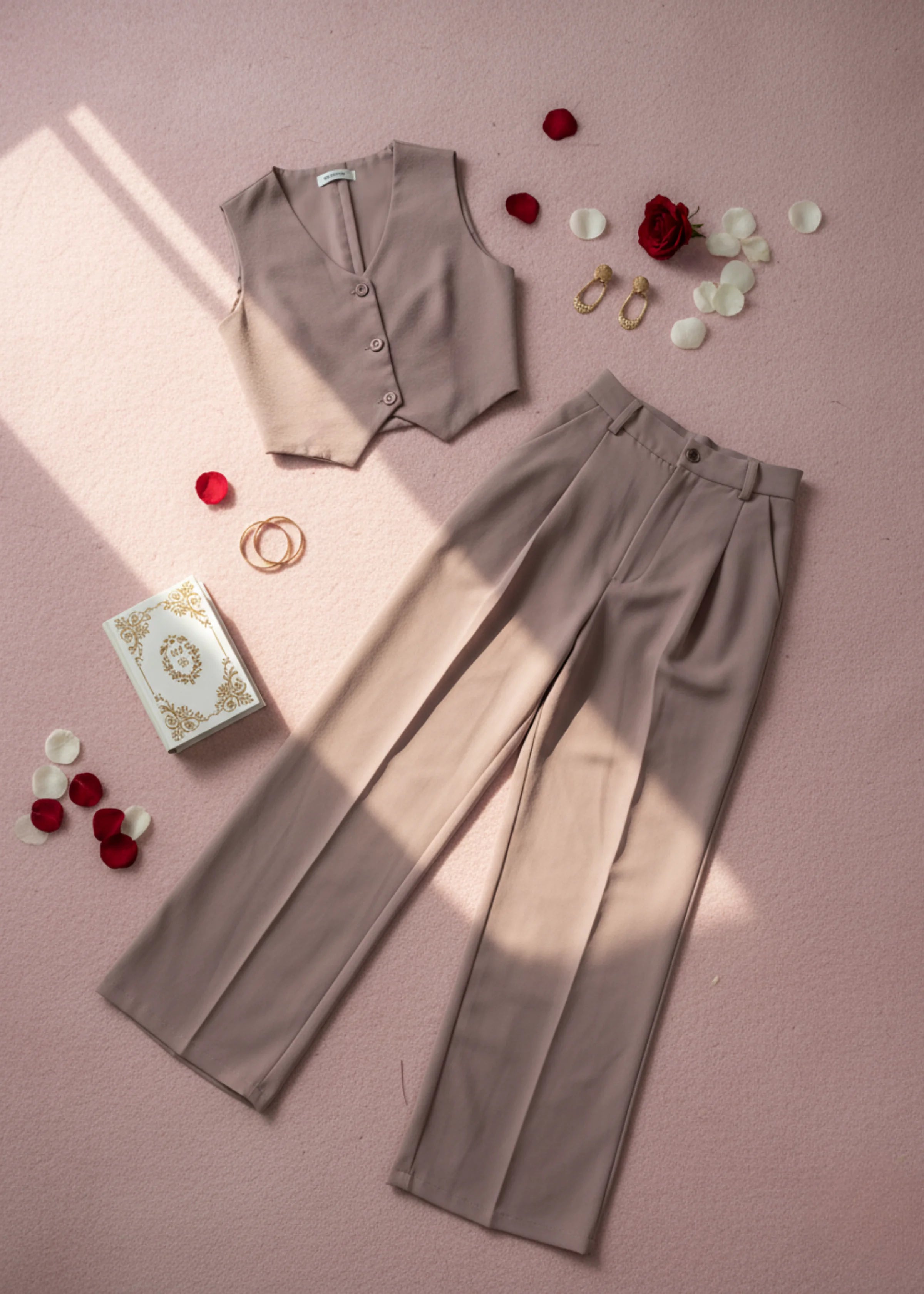 Women’s Silk Blend Co-Ord Set Stylish Sleeveless Top & Wide-Leg Pants